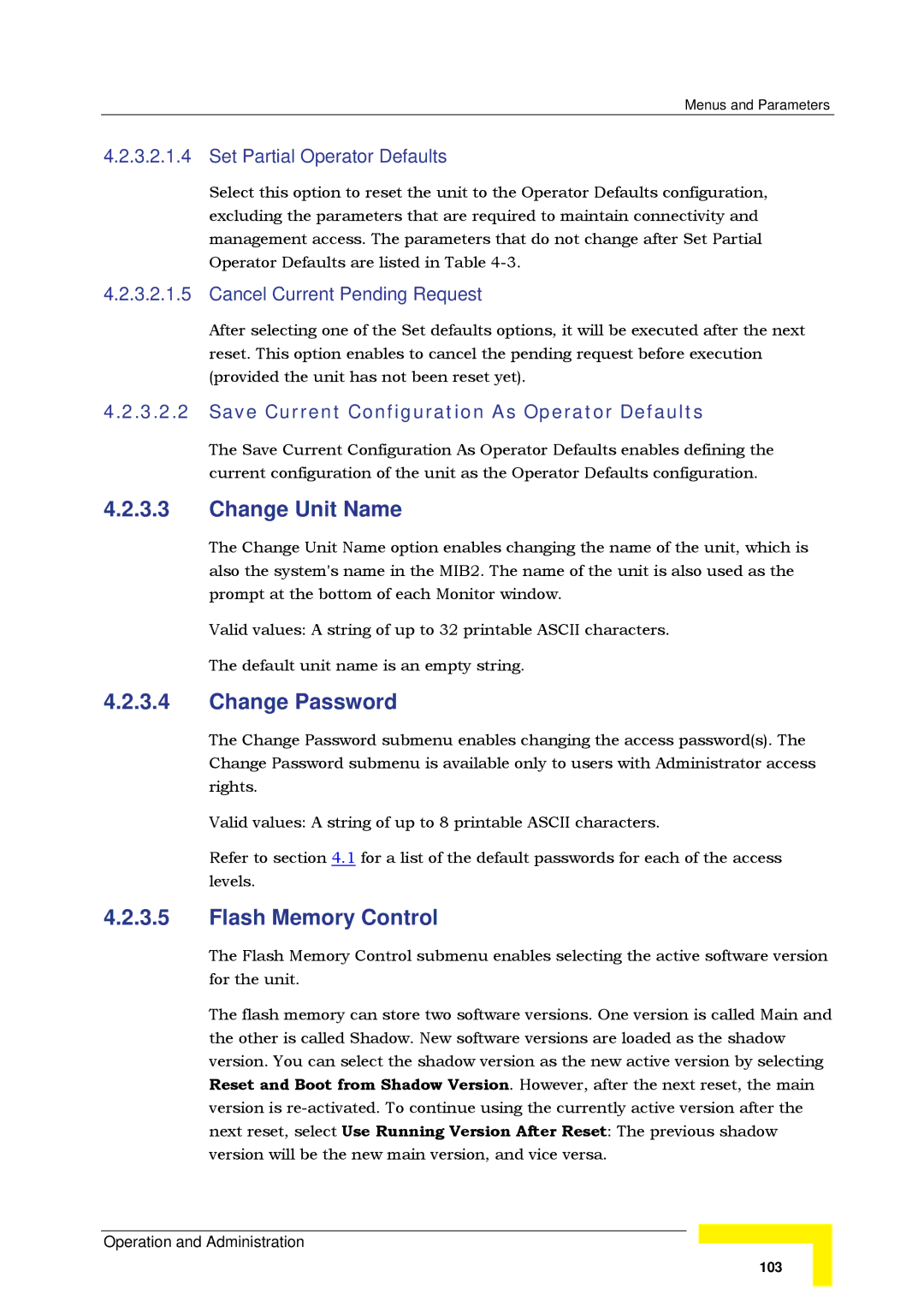 Alvarion SW VERSION 5.1 system manual Change Unit Name, Change Password, Flash Memory Control 