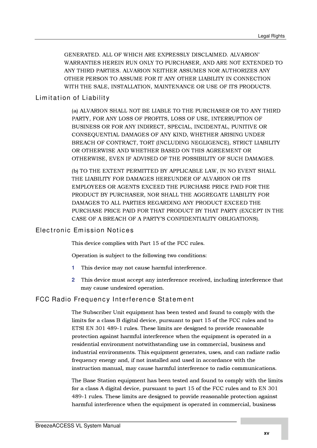 Alvarion SW VERSION 5.1 system manual Limitation of Liability 