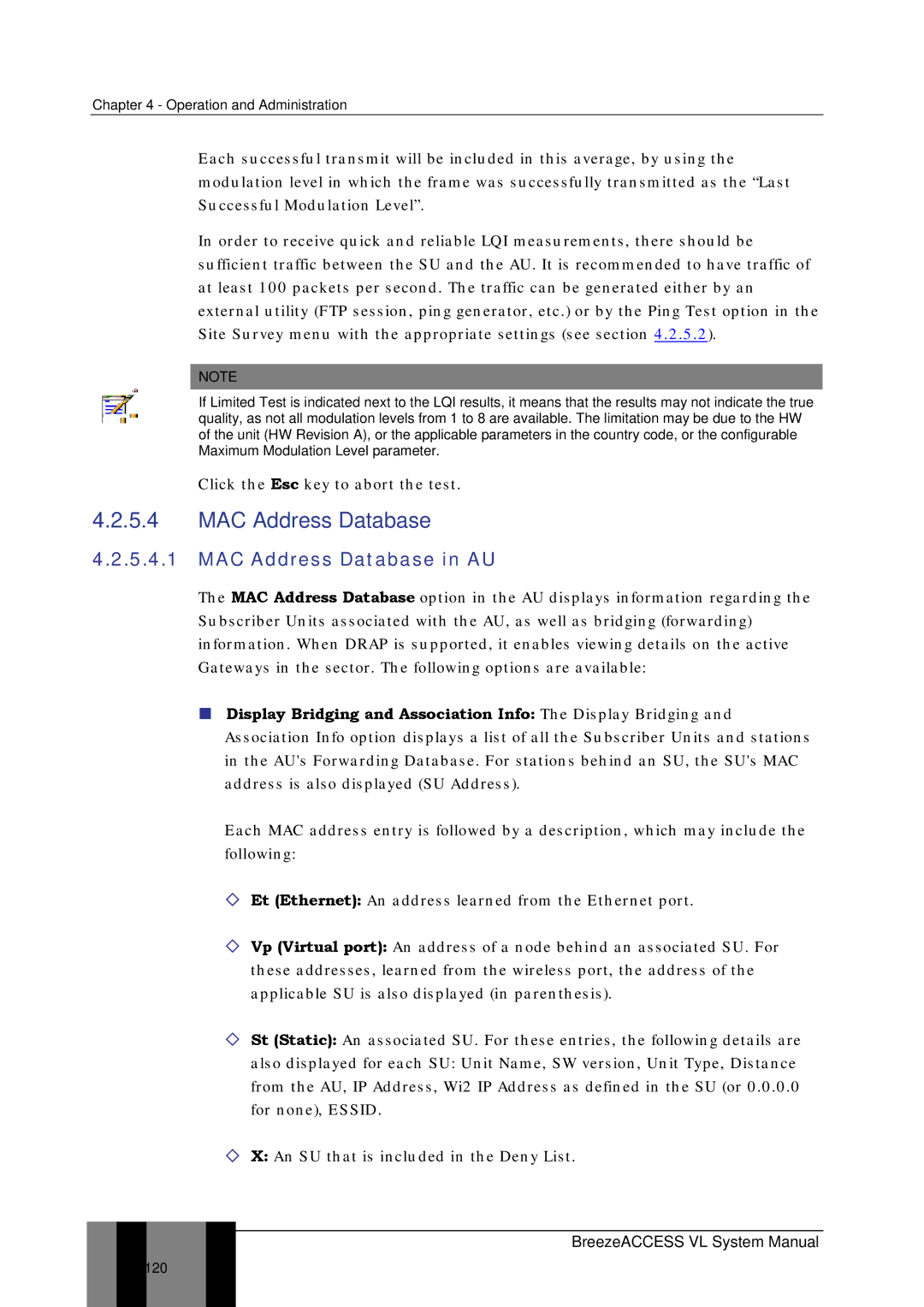 Alvarion SW VERSION 5.1 system manual MAC Address Database in AU 