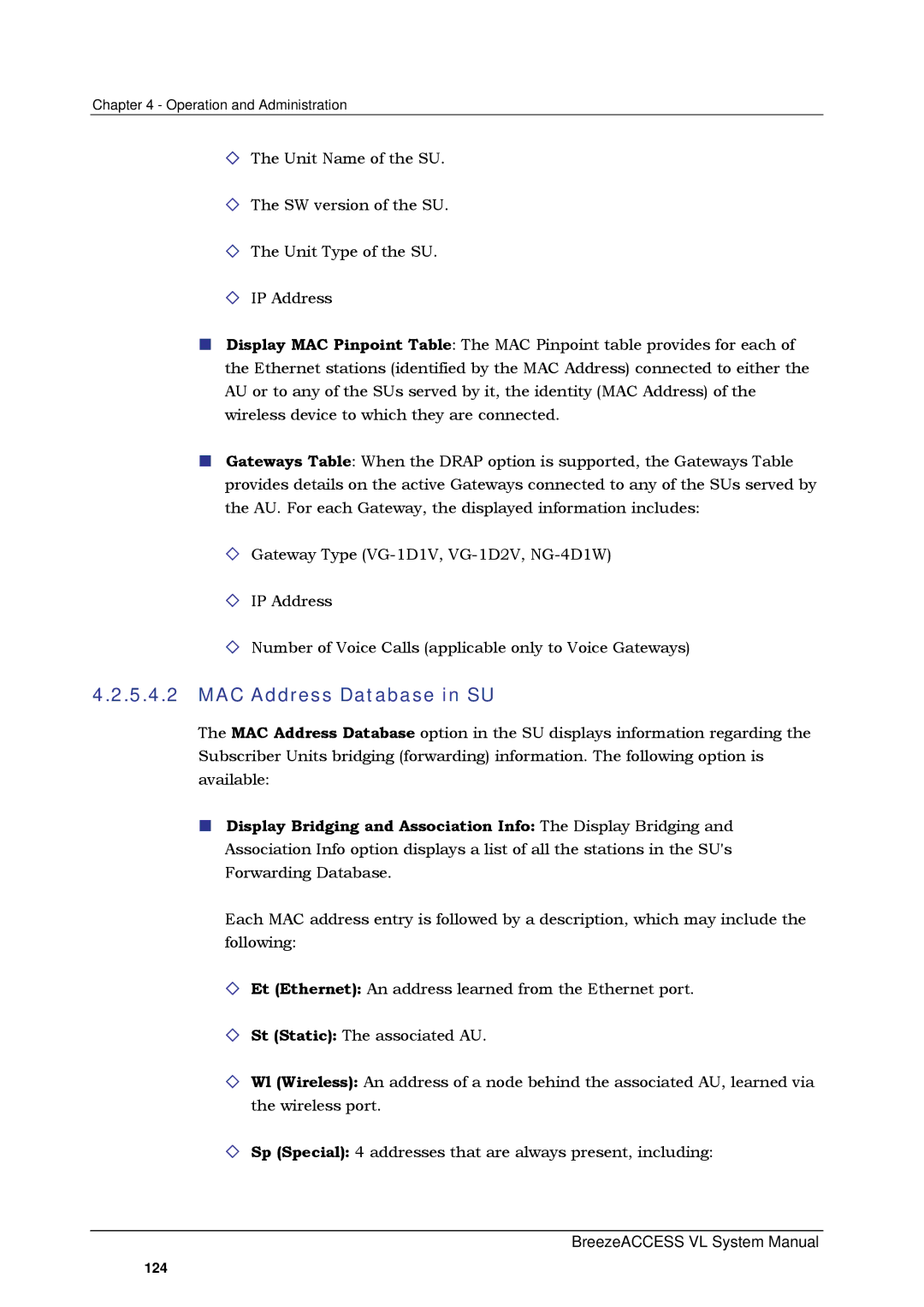 Alvarion SW VERSION 5.1 system manual MAC Address Database in SU 