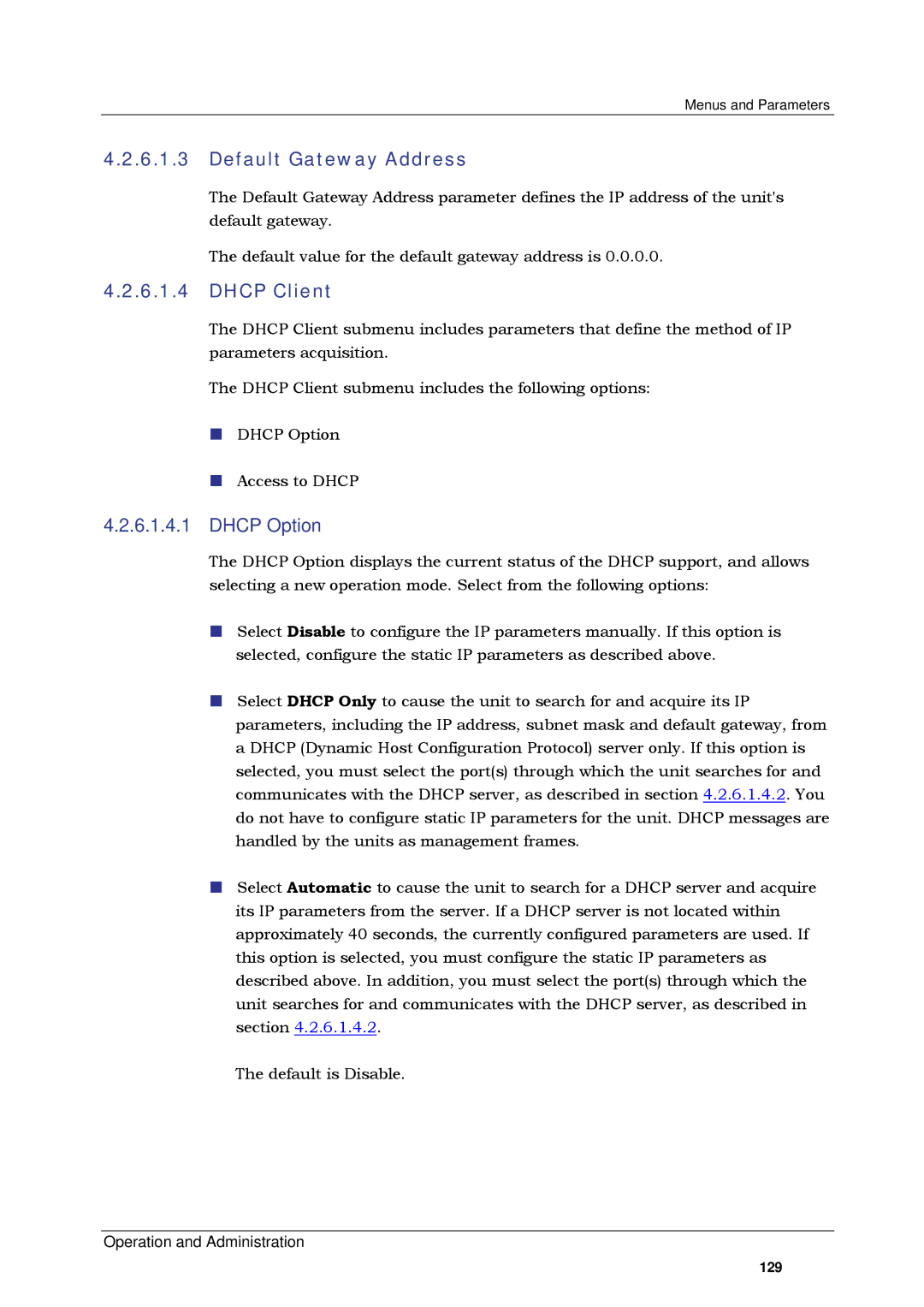 Alvarion SW VERSION 5.1 system manual Default Gateway Address, Dhcp Client, Dhcp Option 