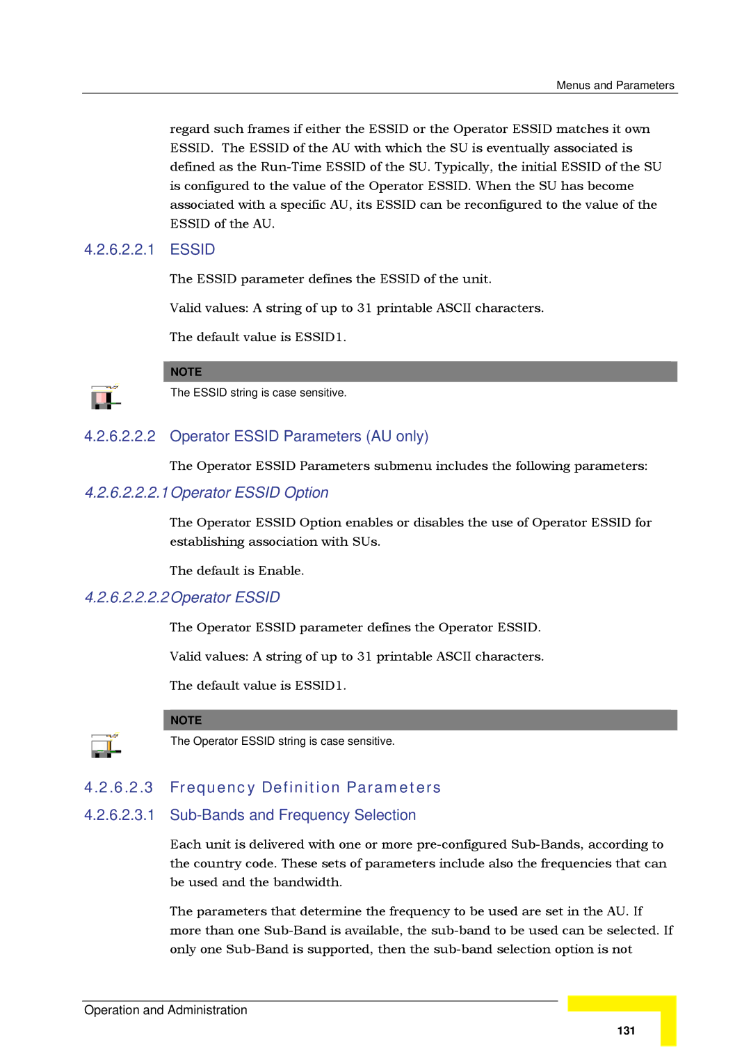 Alvarion SW VERSION 5.1 system manual 6.2.2.2.1Operator Essid Option, Frequency Definition Parameters 