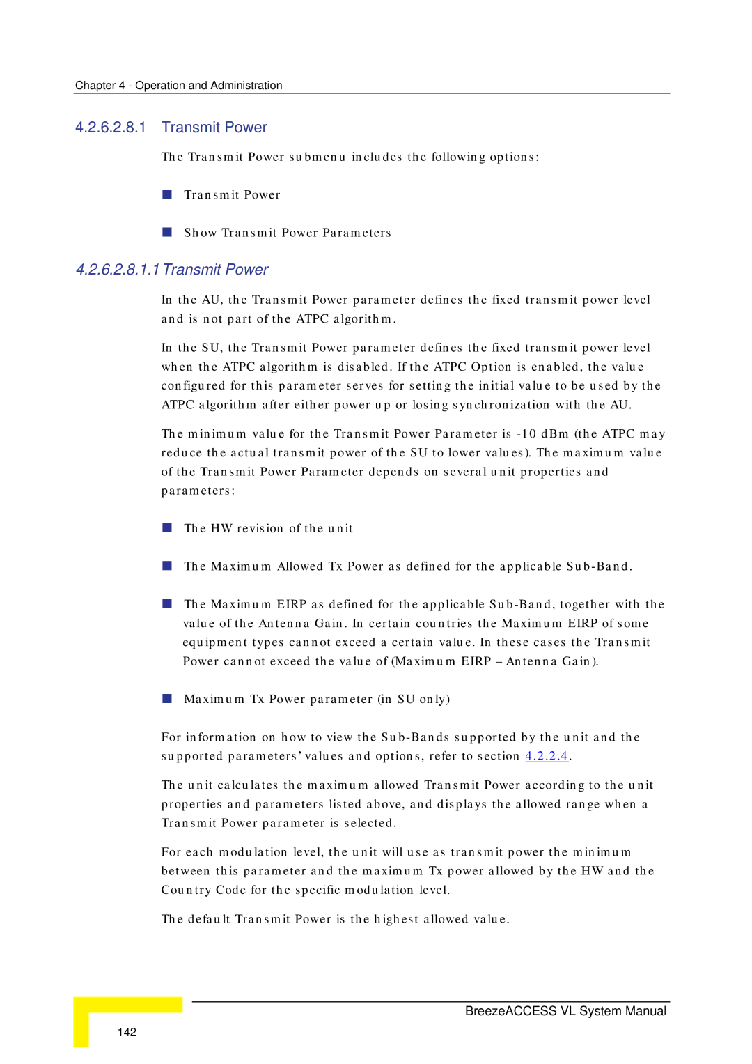 Alvarion SW VERSION 5.1 system manual Transmit Power 