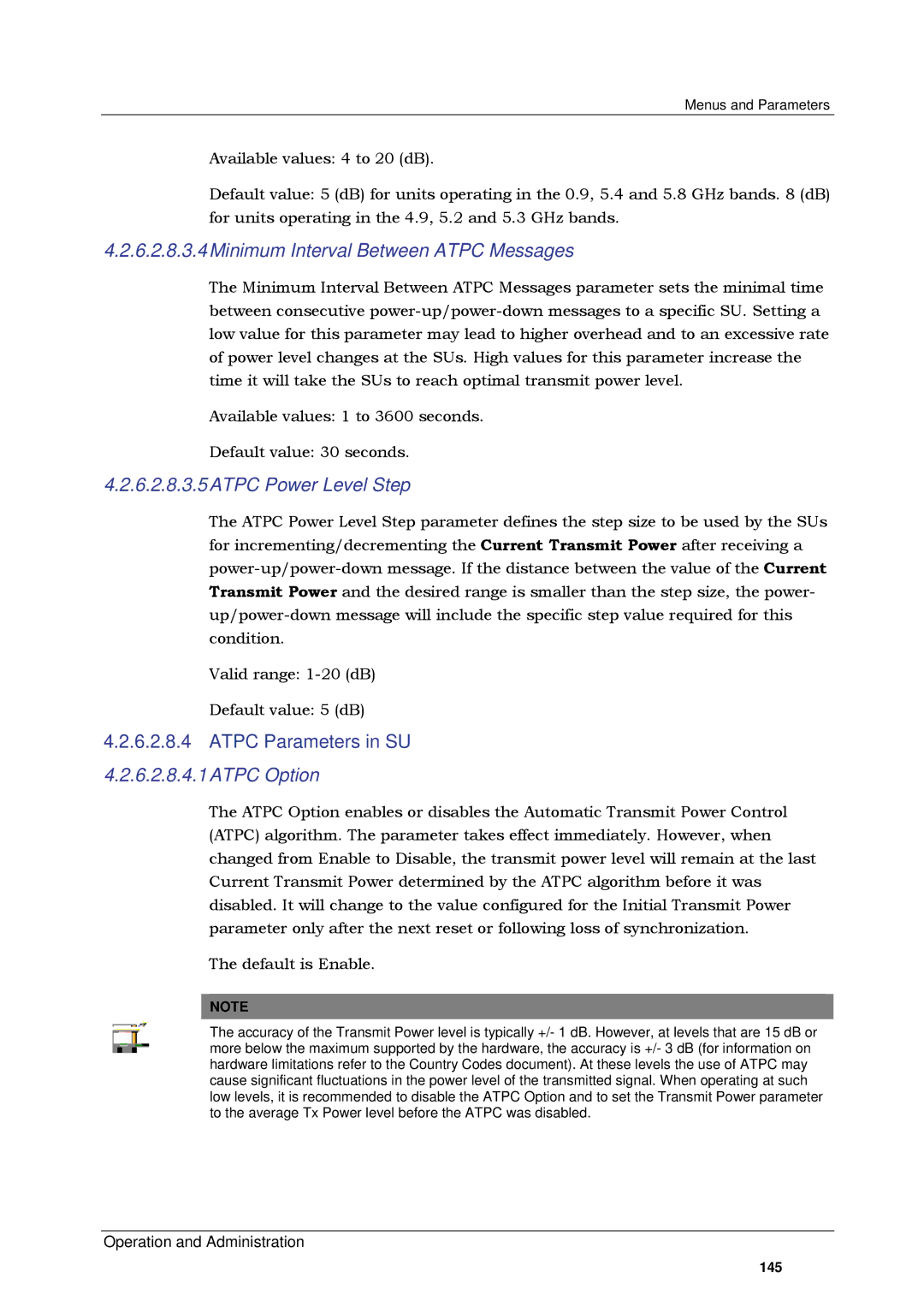 Alvarion SW VERSION 5.1 system manual 6.2.8.3.4Minimum Interval Between Atpc Messages, 6.2.8.3.5ATPC Power Level Step 