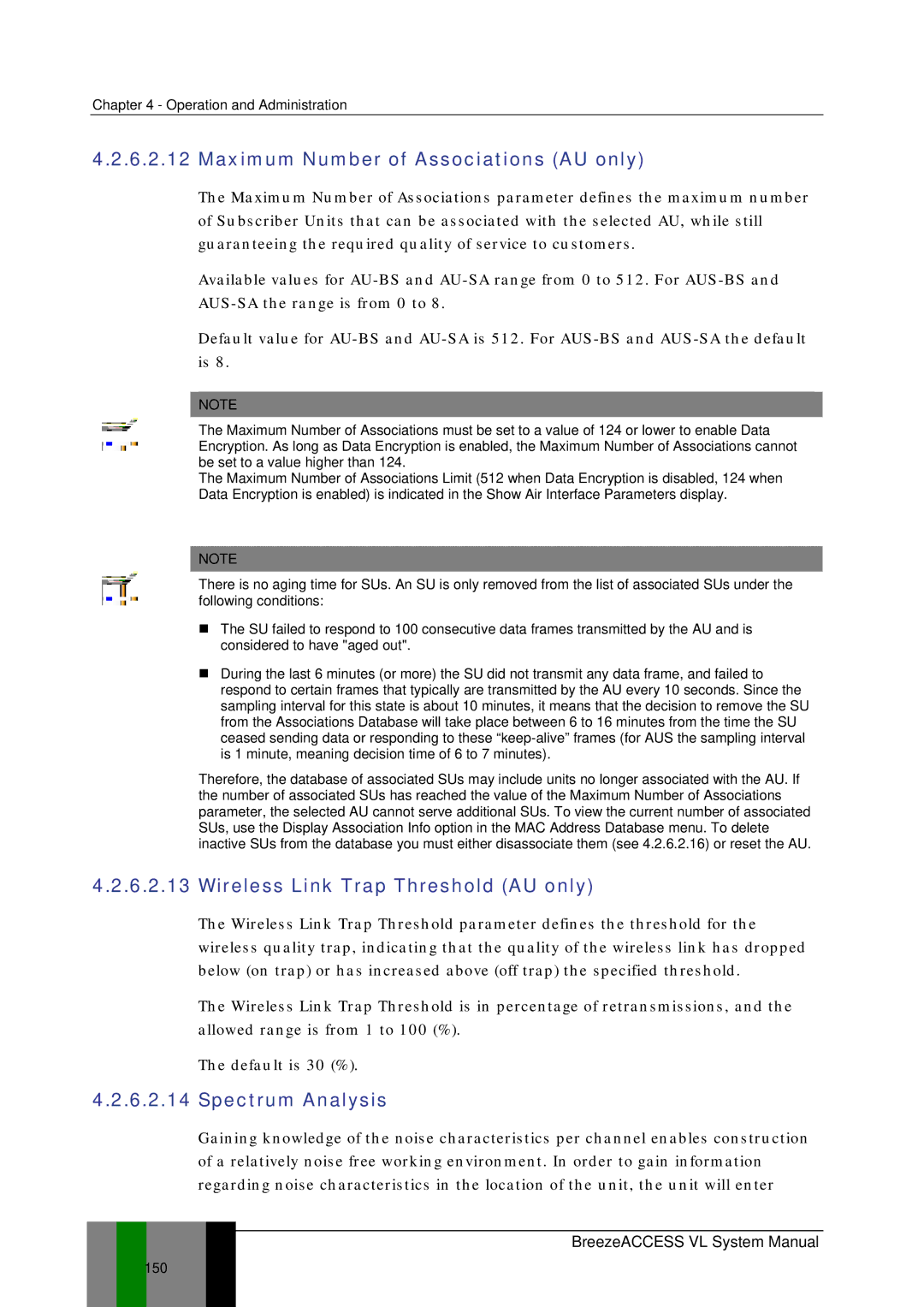 Alvarion SW VERSION 5.1 Maximum Number of Associations AU only, Wireless Link Trap Threshold AU only, Spectrum Analysis 