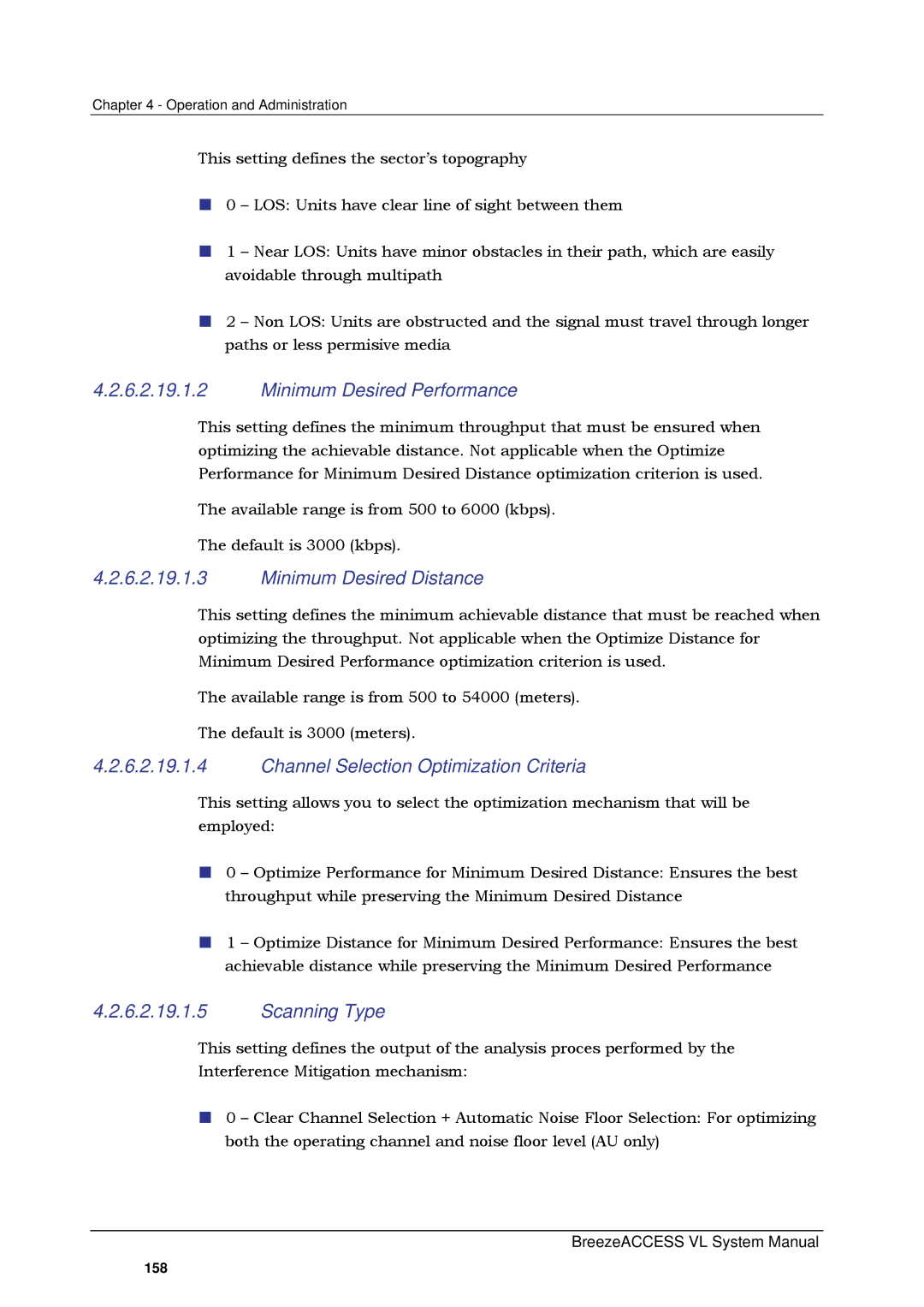 Alvarion SW VERSION 5.1 Minimum Desired Performance, Minimum Desired Distance, Channel Selection Optimization Criteria 