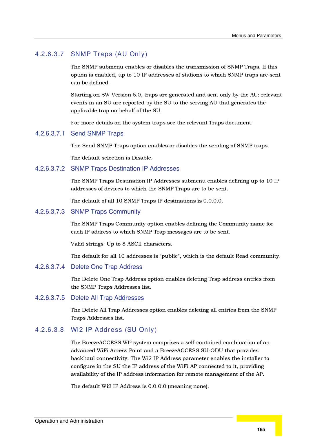 Alvarion SW VERSION 5.1 system manual Snmp Traps AU Only, 6.3.8 Wi2 IP Address SU Only 