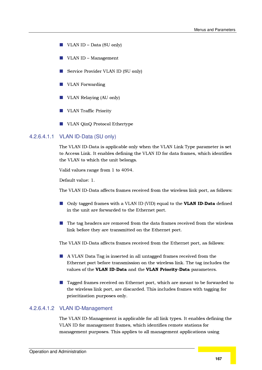 Alvarion SW VERSION 5.1 system manual Vlan ID-Data SU only, Vlan ID-Management 