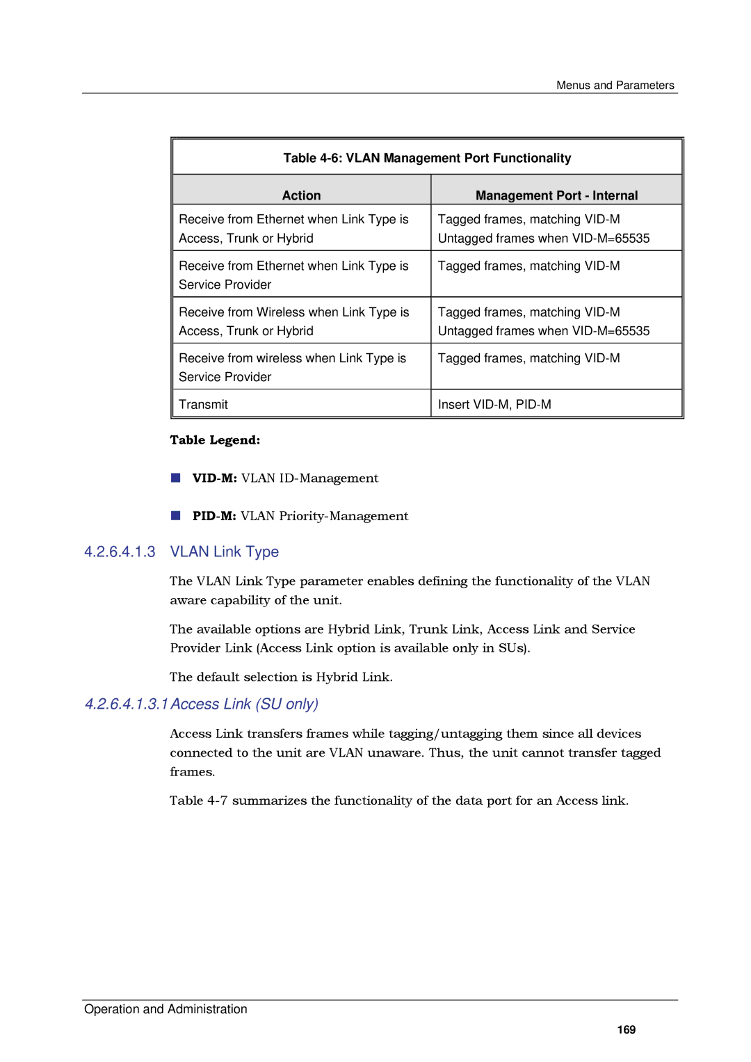 Alvarion SW VERSION 5.1 system manual Vlan Link Type, 6.4.1.3.1Access Link SU only 