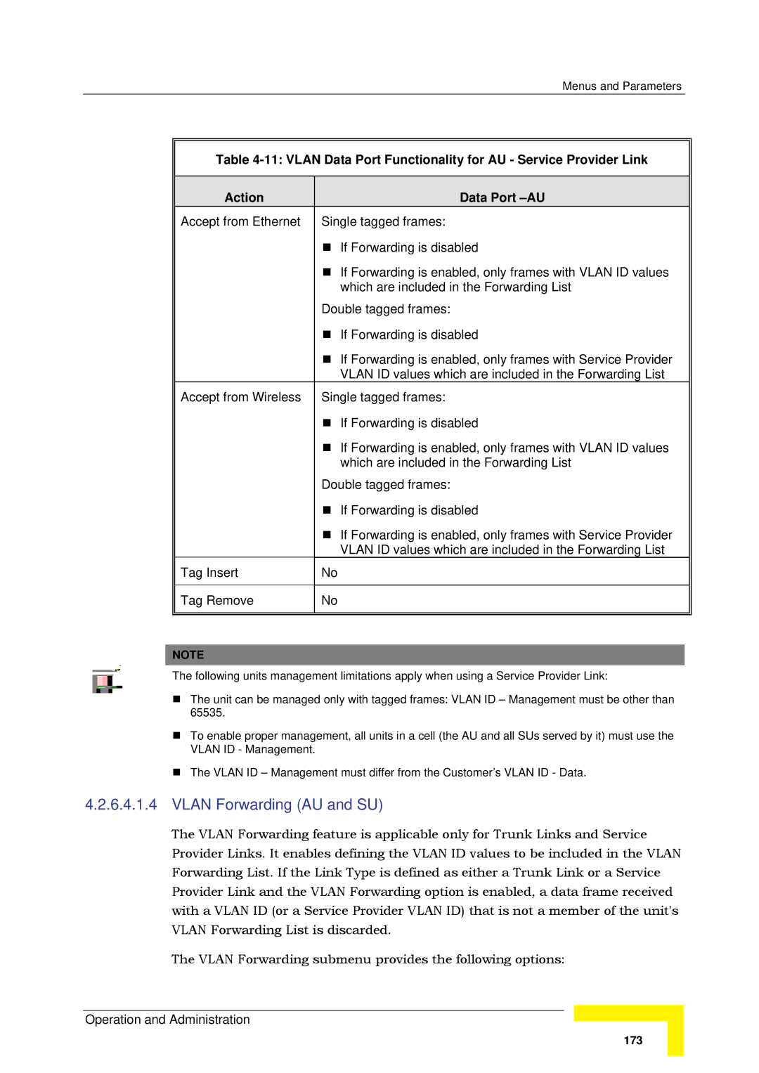 Alvarion SW VERSION 5.1 system manual Vlan Forwarding AU and SU 