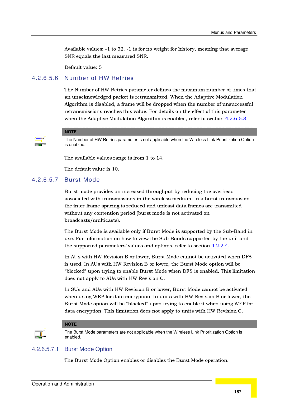 Alvarion SW VERSION 5.1 system manual Number of HW Retries, Burst Mode Option 