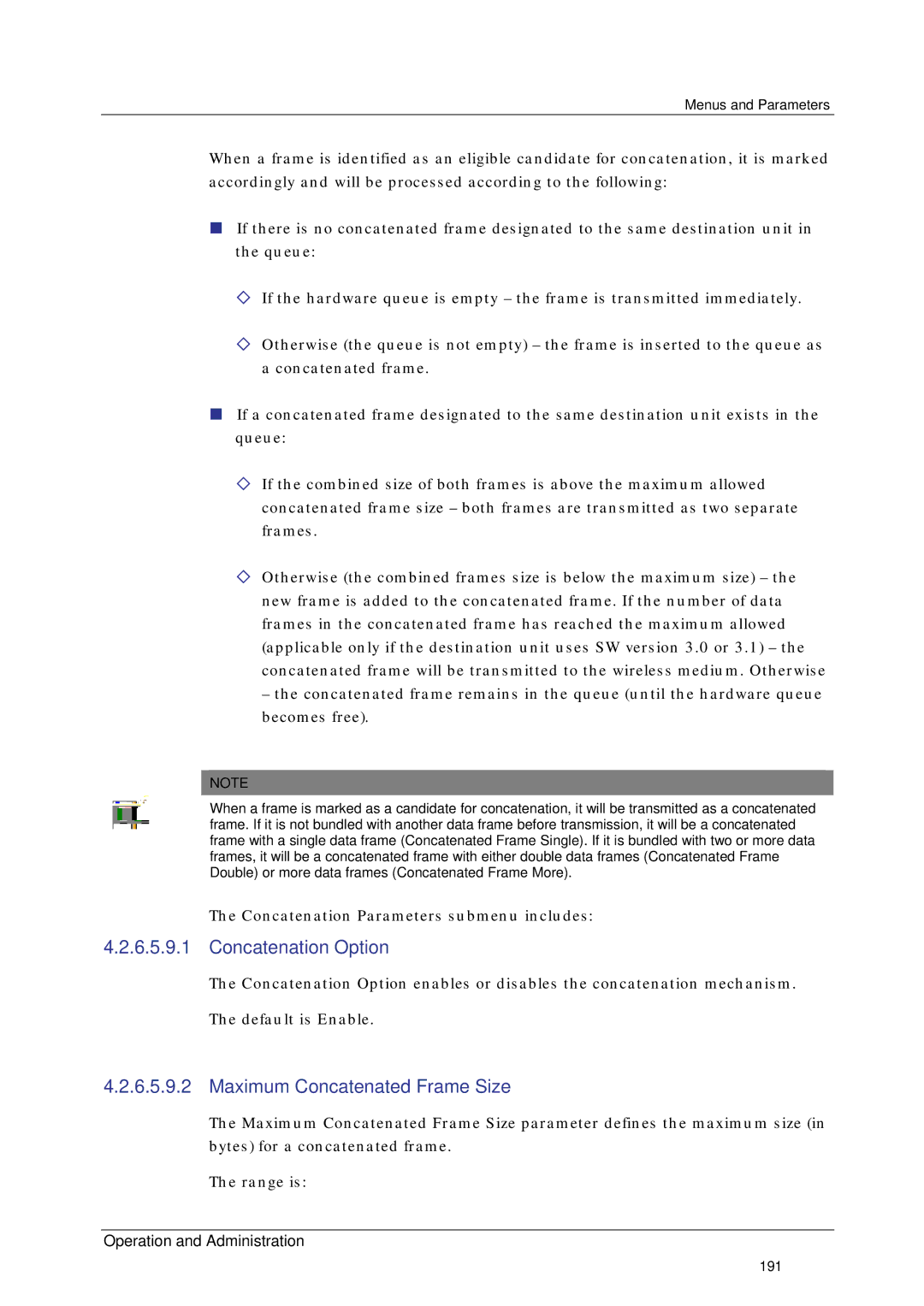 Alvarion SW VERSION 5.1 system manual Concatenation Option, Maximum Concatenated Frame Size 