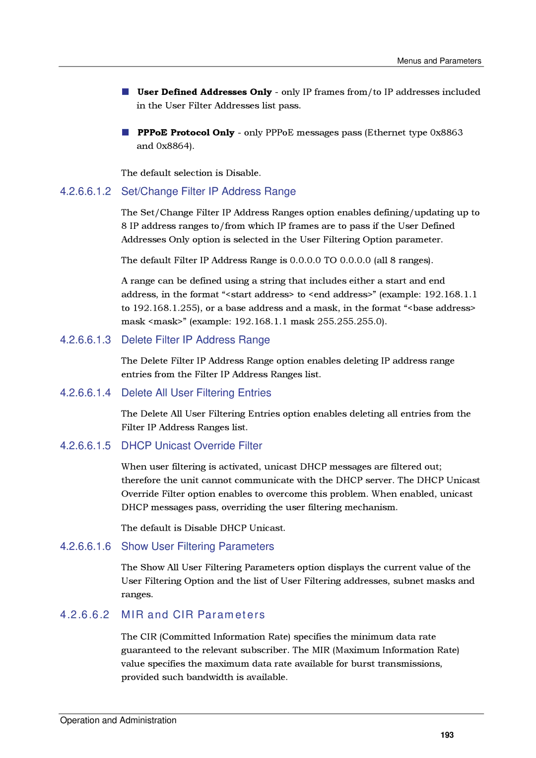 Alvarion SW VERSION 5.1 system manual MIR and CIR Parameters 