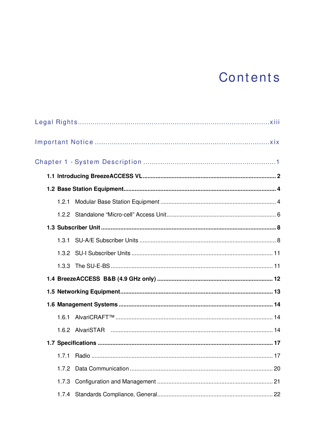 Alvarion SW VERSION 5.1 system manual Contents 