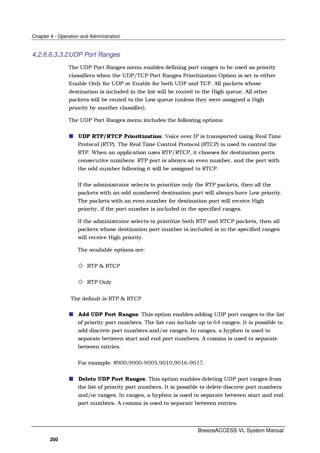 Alvarion SW VERSION 5.1 system manual 6.6.3.3.2UDP Port Ranges, ‘ RTP & Rtcp 