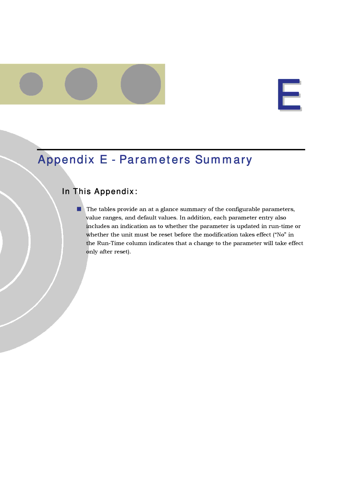 Alvarion SW VERSION 5.1 system manual Appendix E Parameters Summary 