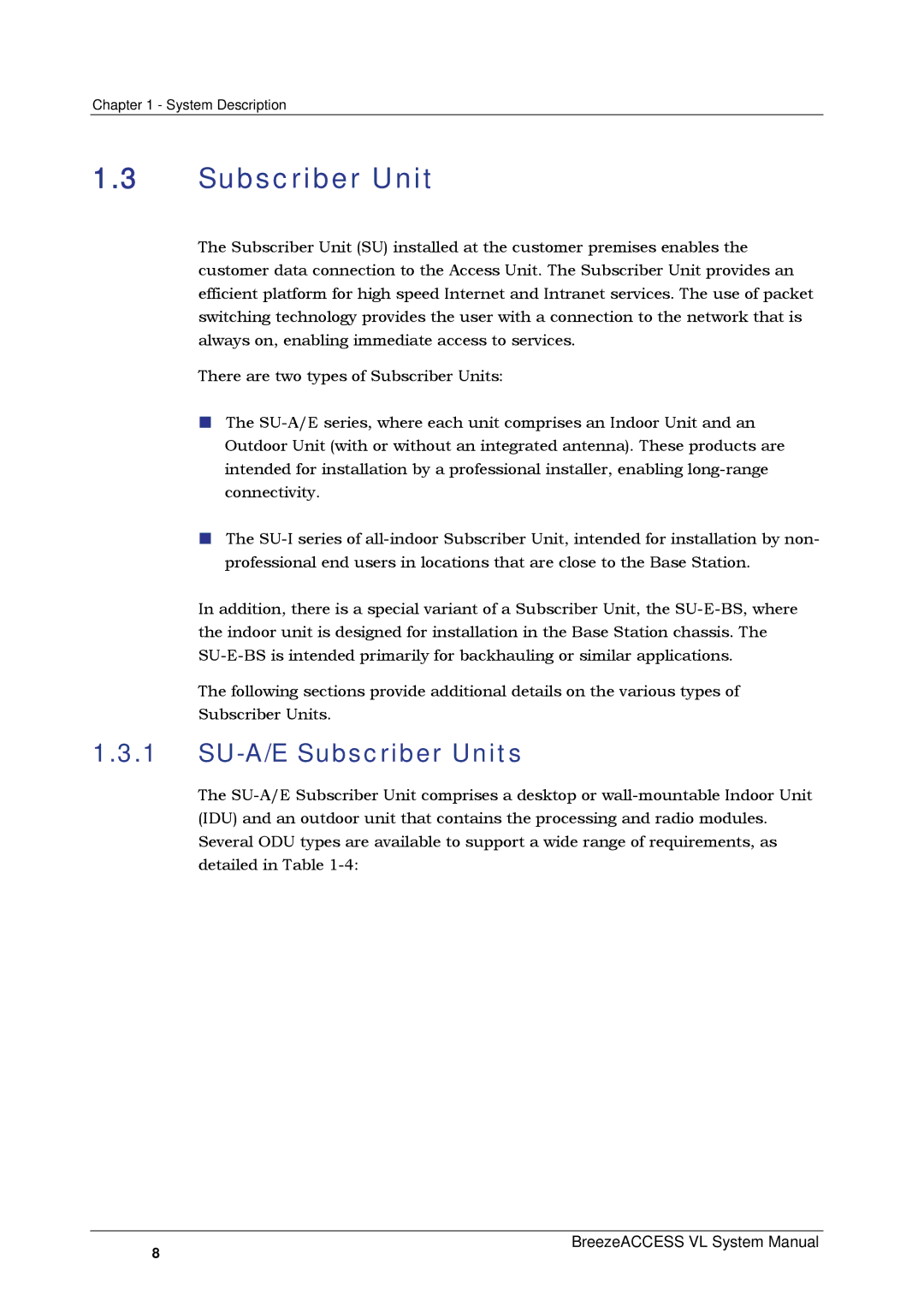 Alvarion SW VERSION 5.1 system manual SU-A/E Subscriber Units 