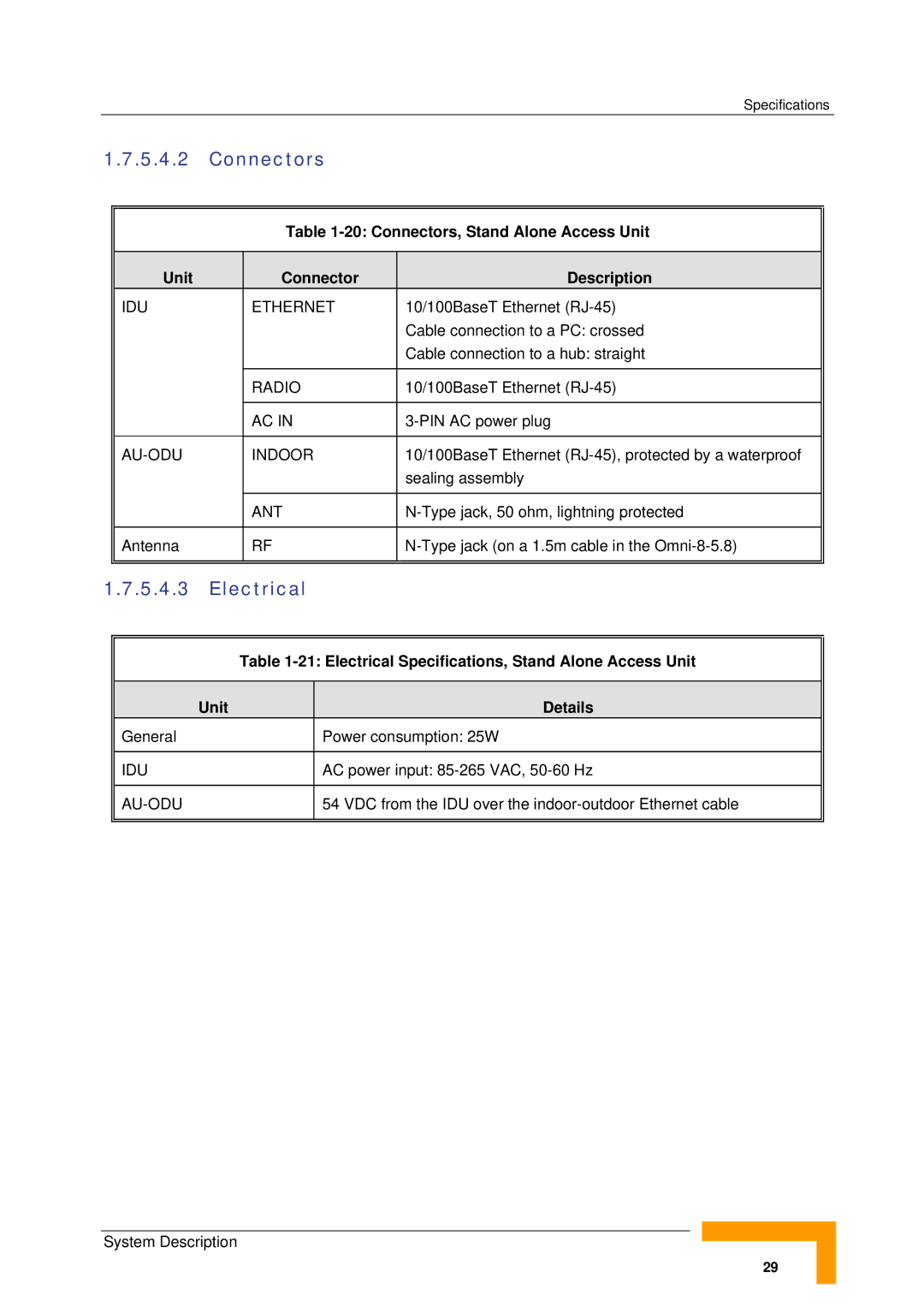 Alvarion SW VERSION 5.1 system manual Connectors, Stand Alone Access Unit Description 