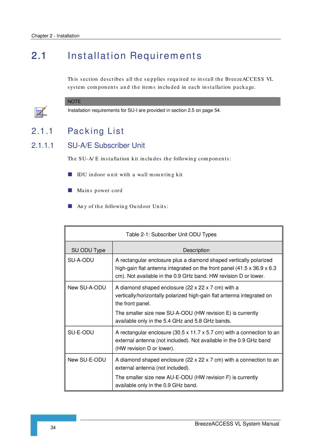 Alvarion SW VERSION 5.1 system manual Installation Requirements, Packing List 