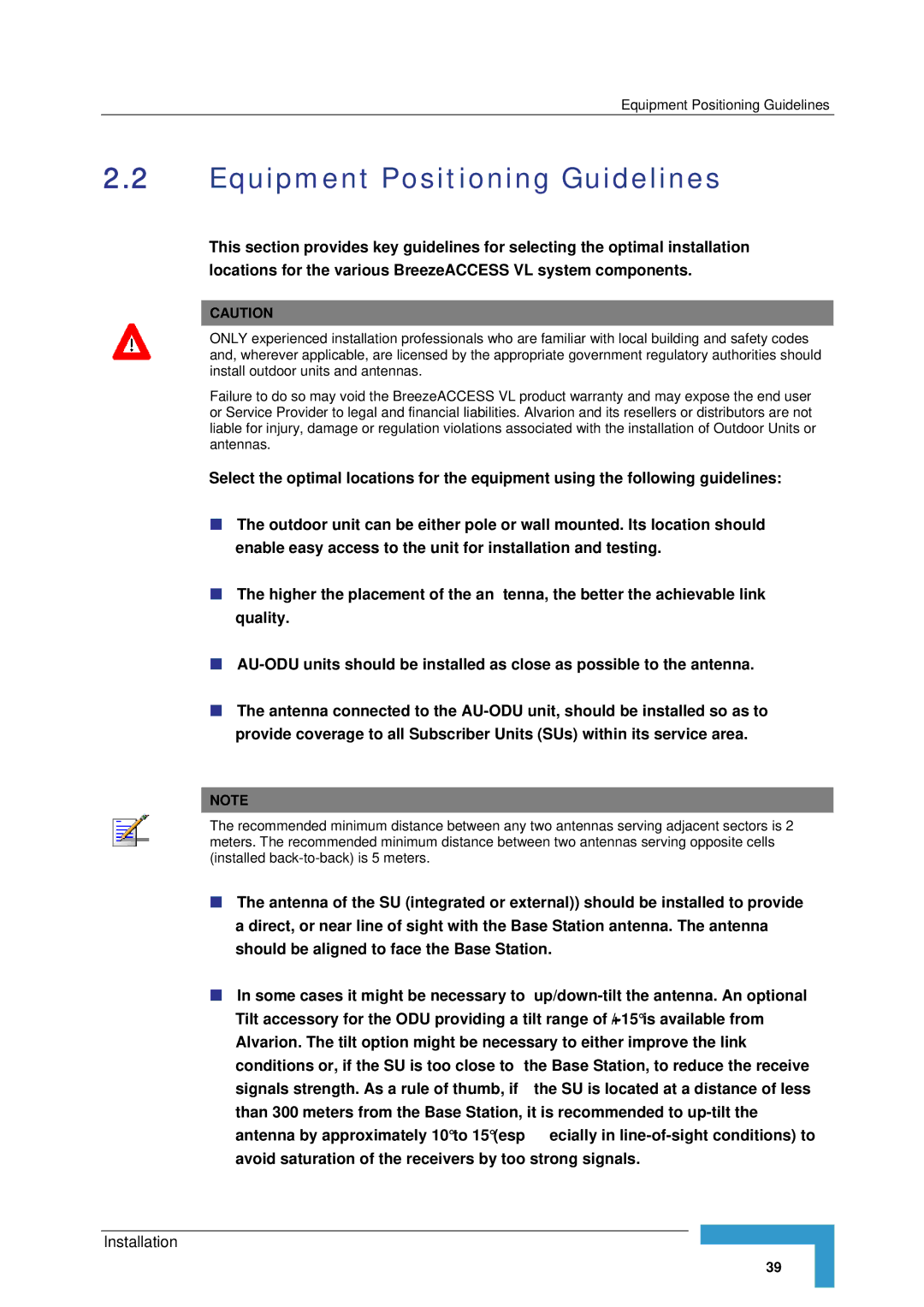 Alvarion SW VERSION 5.1 system manual Equipment Positioning Guidelines 