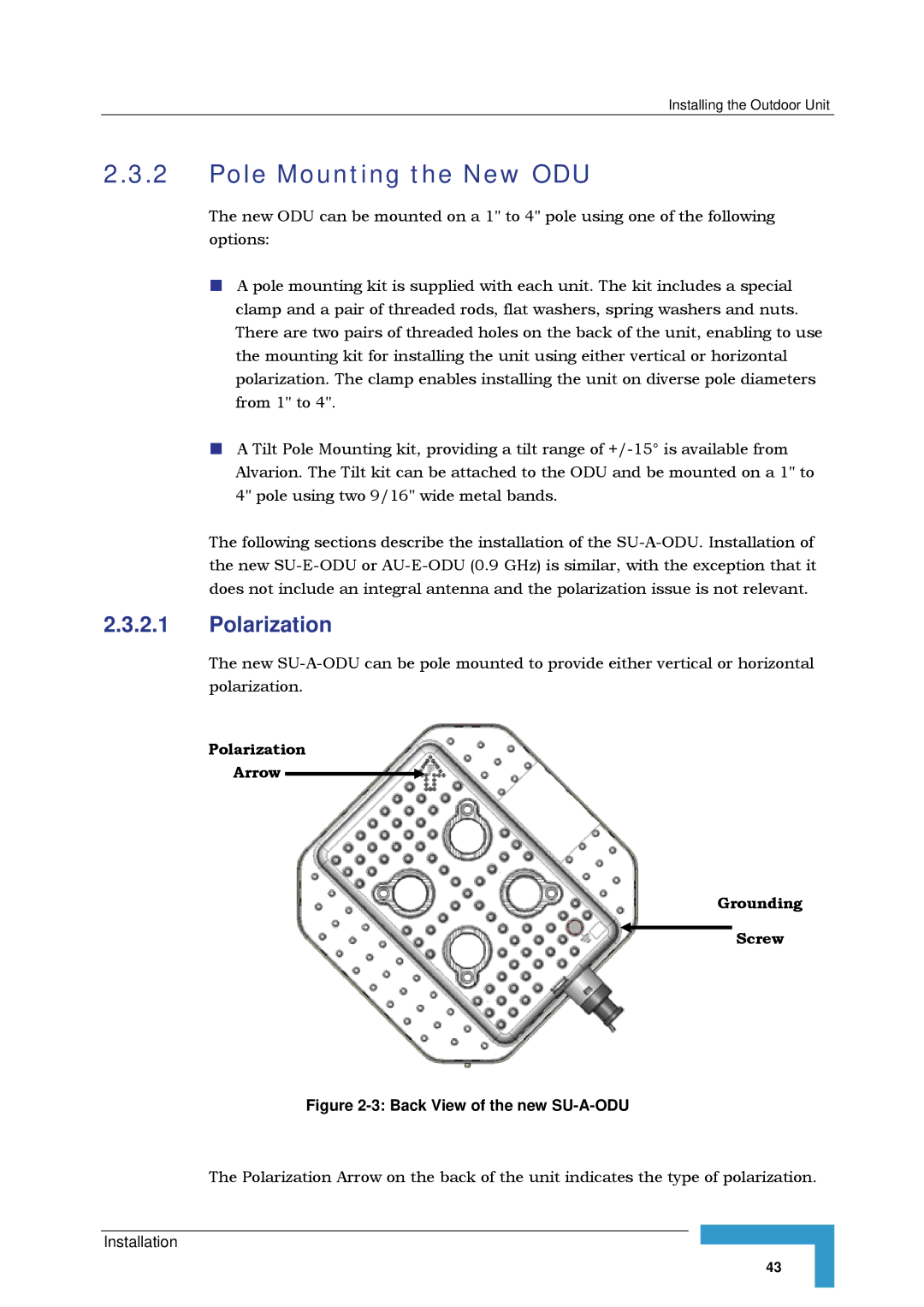 Alvarion SW VERSION 5.1 system manual Pole Mounting the New ODU, Polarization 