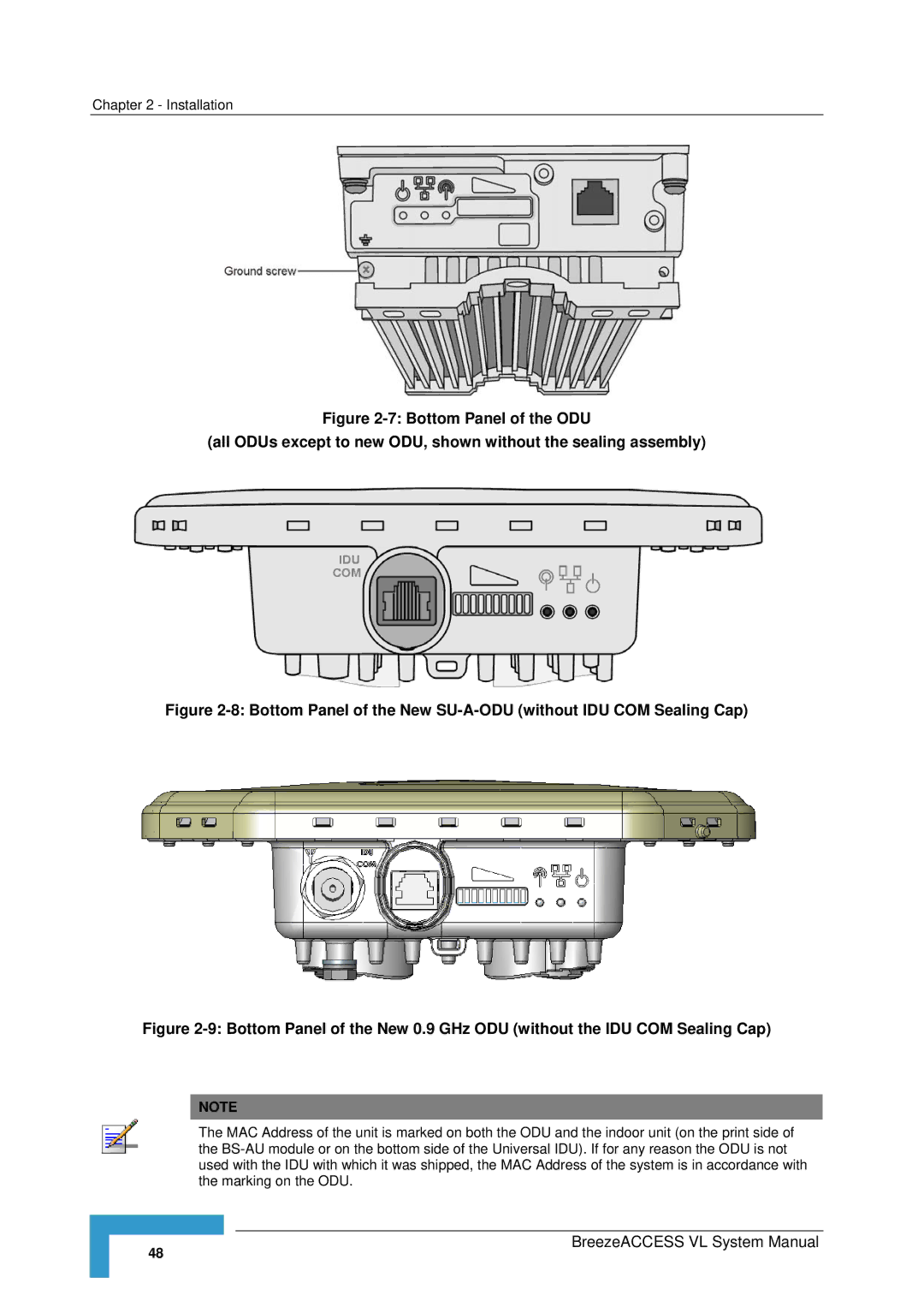 Alvarion SW VERSION 5.1 system manual Bottom Panel of the New SU-A-ODU without IDU COM Sealing Cap 