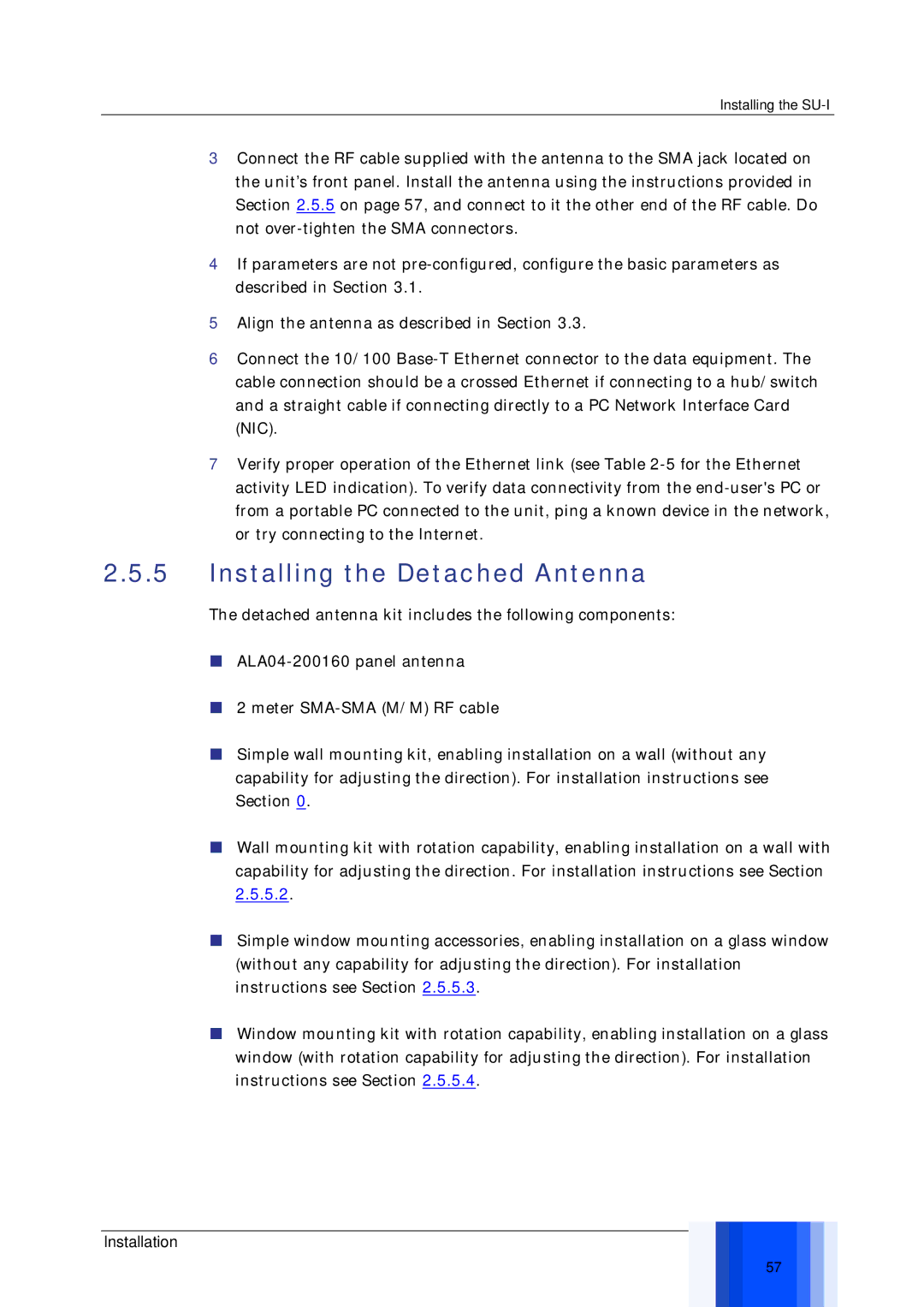 Alvarion SW VERSION 5.1 system manual Installing the Detached Antenna 