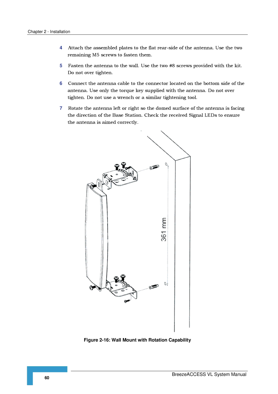 Alvarion SW VERSION 5.1 system manual Wall Mount with Rotation Capability 