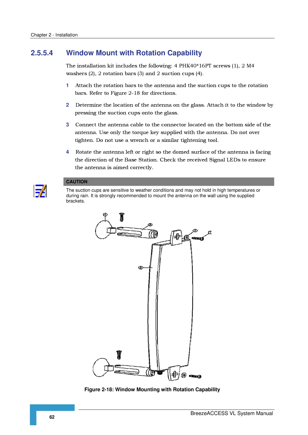 Alvarion SW VERSION 5.1 system manual Window Mount with Rotation Capability, Window Mounting with Rotation Capability 