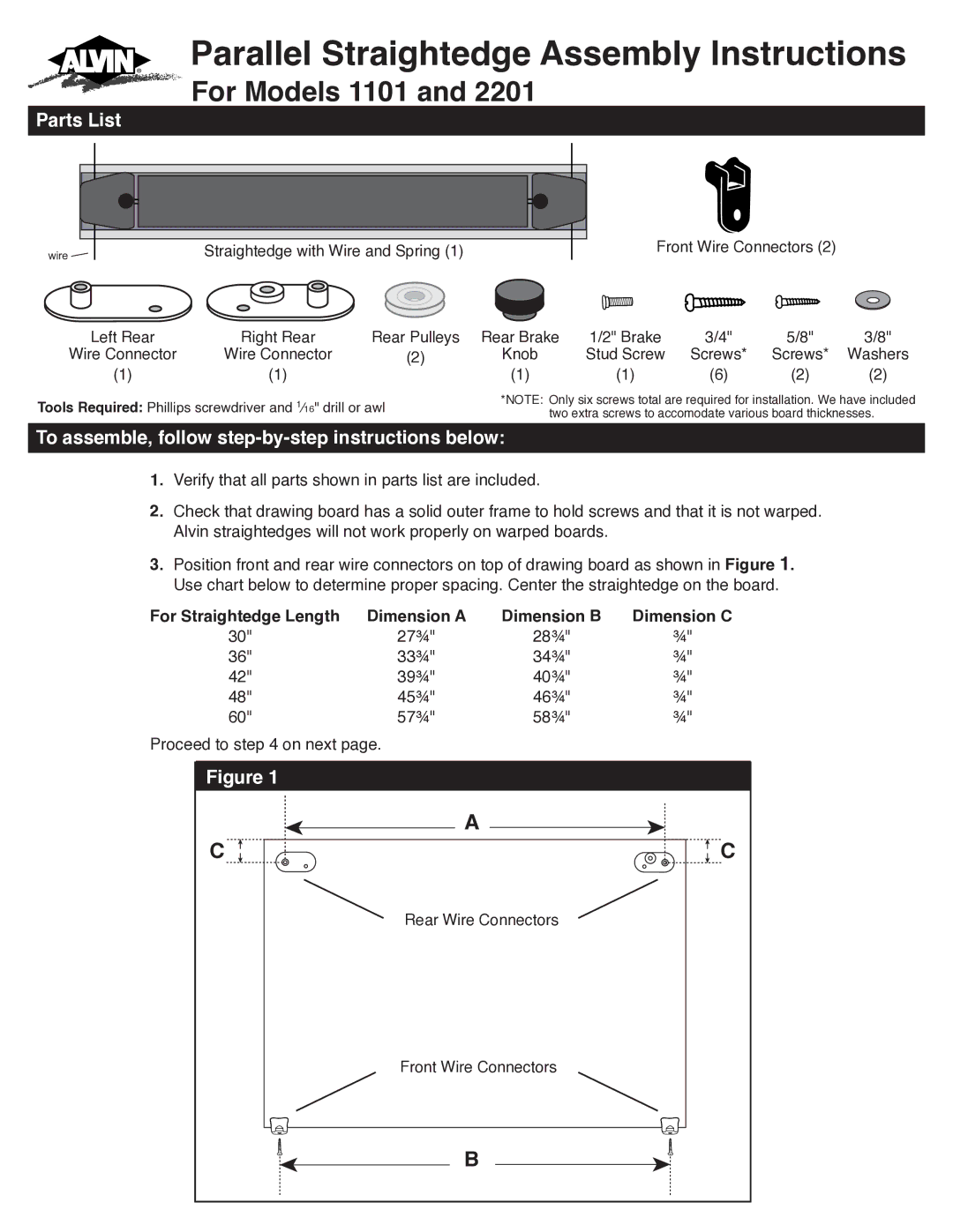 Alvin 2201, 1101 manual Parts List, To assemble, follow step-by-step instructions below 