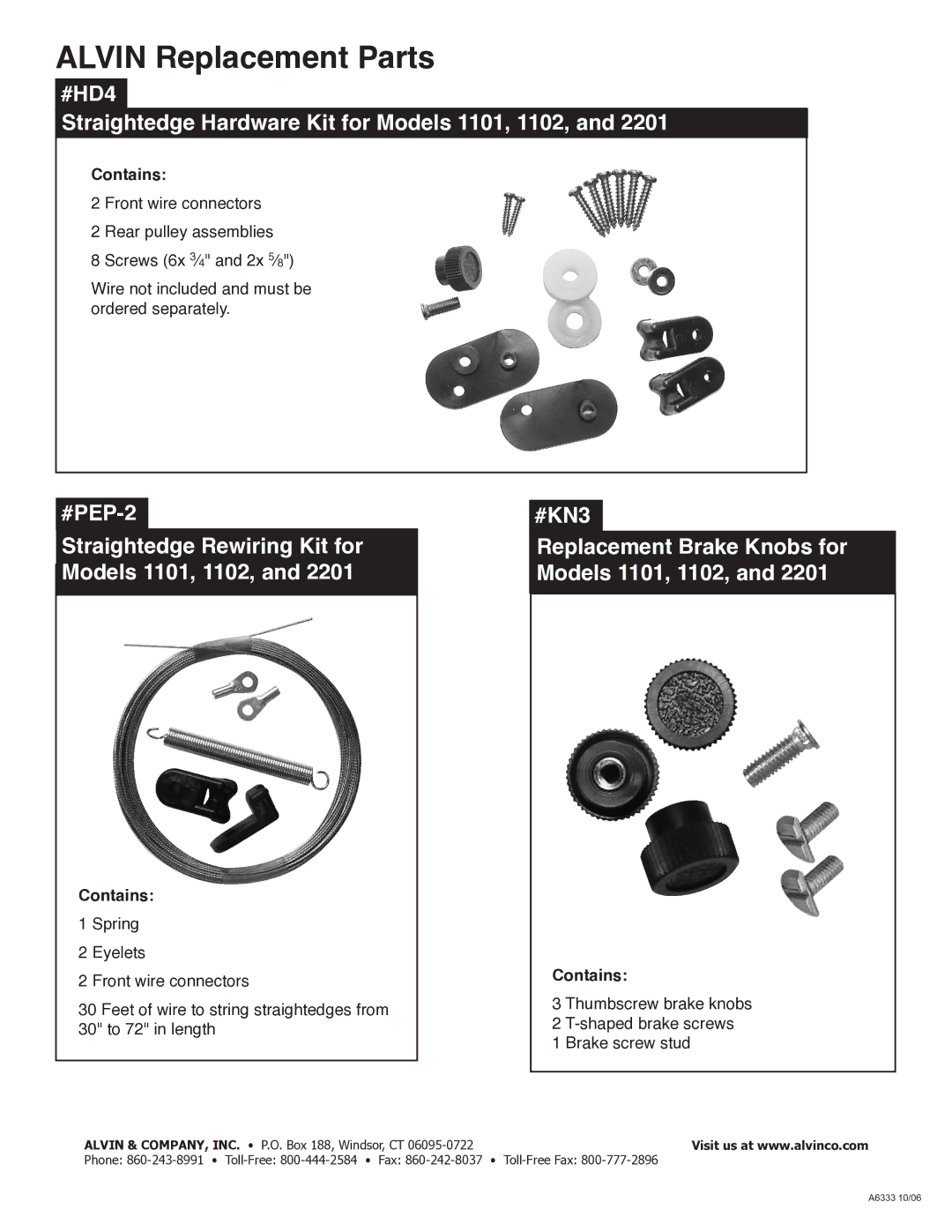 Alvin 1101, 2201 manual Alvin Replacement Parts, Contains 