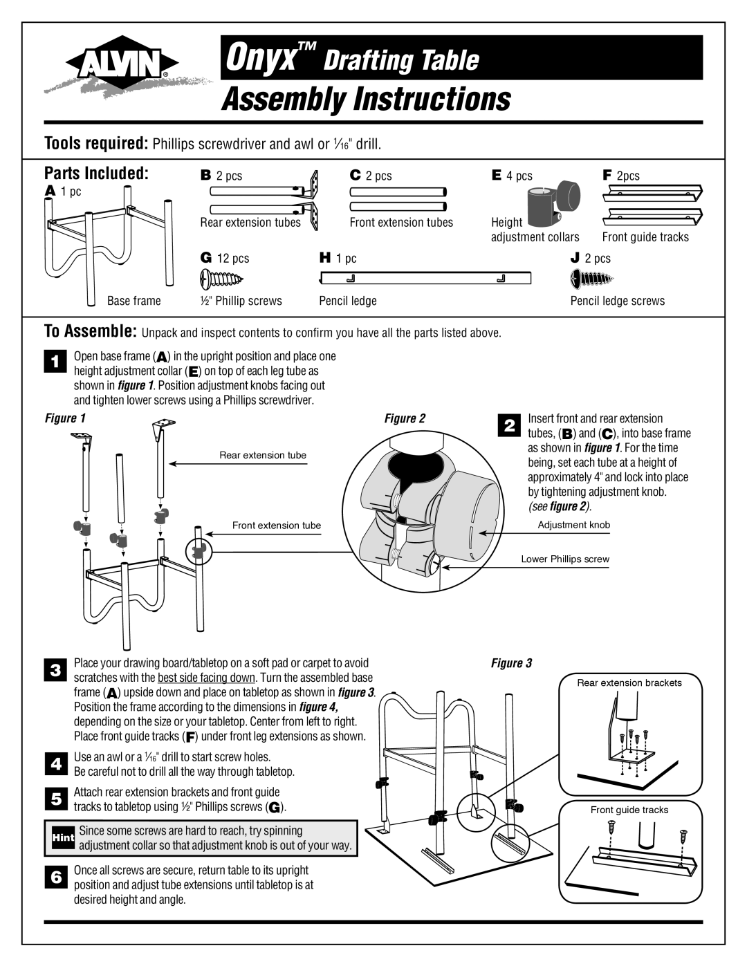 Alvin Onyx dimensions Rear extension tubes, Pcs, Insert front and rear extension, Tubes, By tightening adjustment knob 