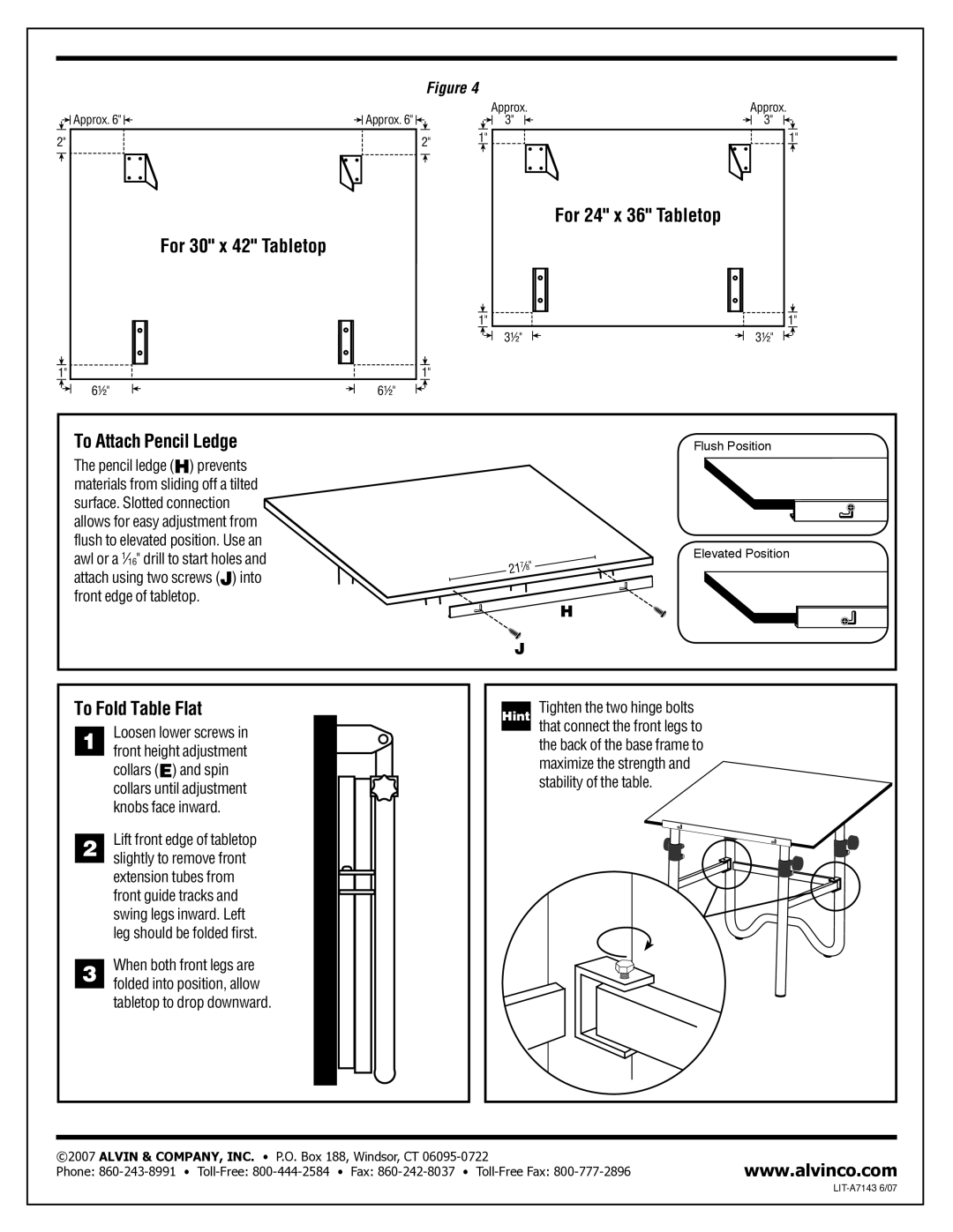 Alvin Onyx dimensions For 30 x 42 Tabletop, To Fold Table Flat 