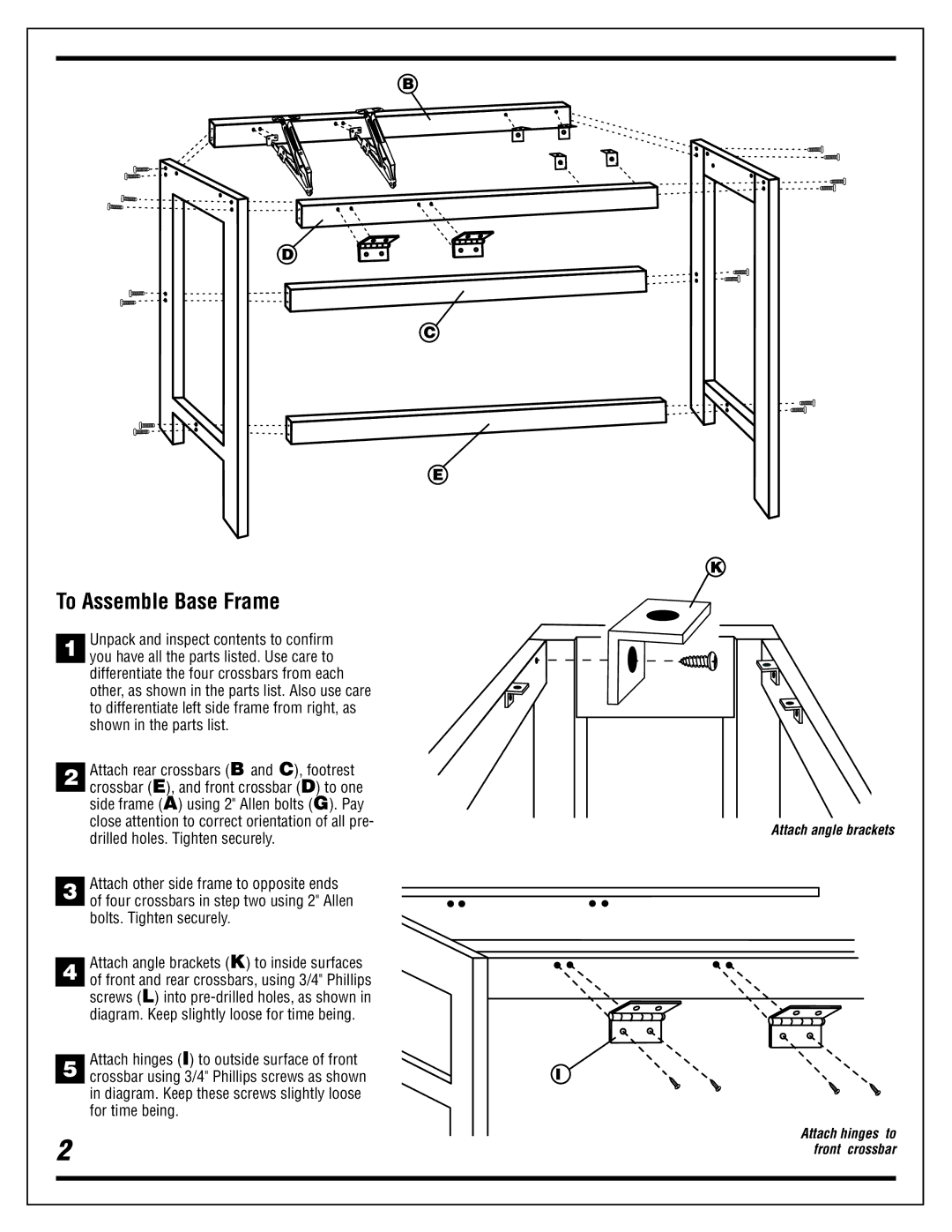 Alvin Titan II manual To Assemble Base Frame, Attach angle brackets Attach hinges to 