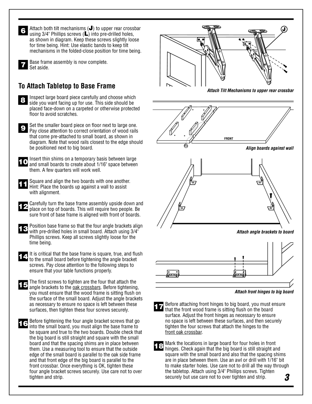 Alvin Titan II manual To Attach Tabletop to Base Frame, Attach Tilt Mechanisms to upper rear crossbar 