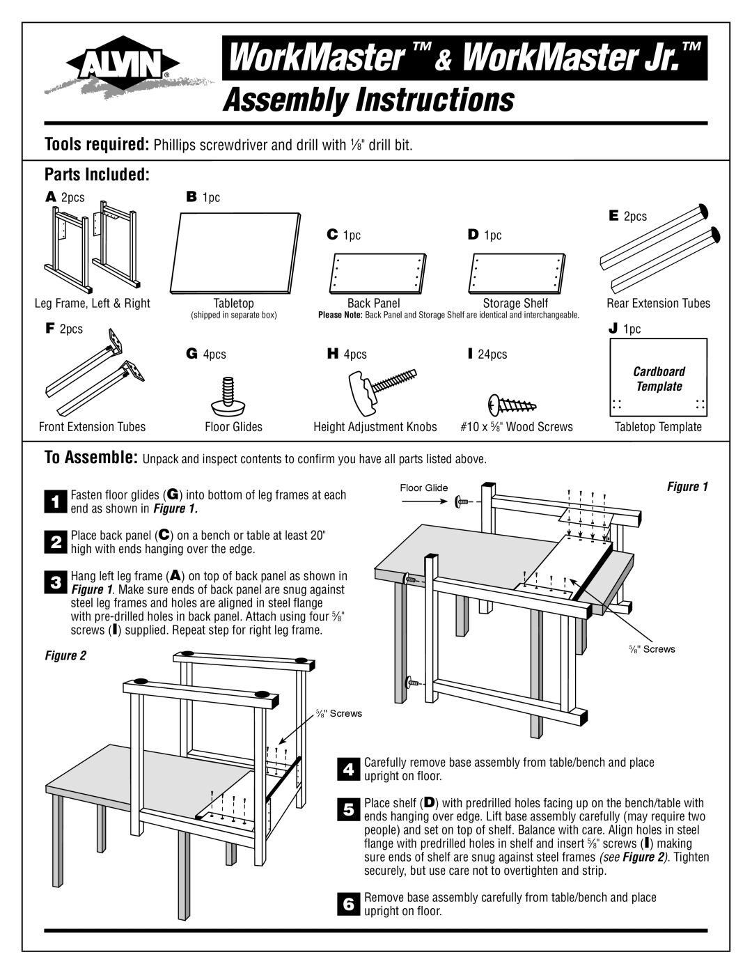 Alvin manual WorkMaster & WorkMaster Jr, Assembly Instructions, Parts Included, Assemble 