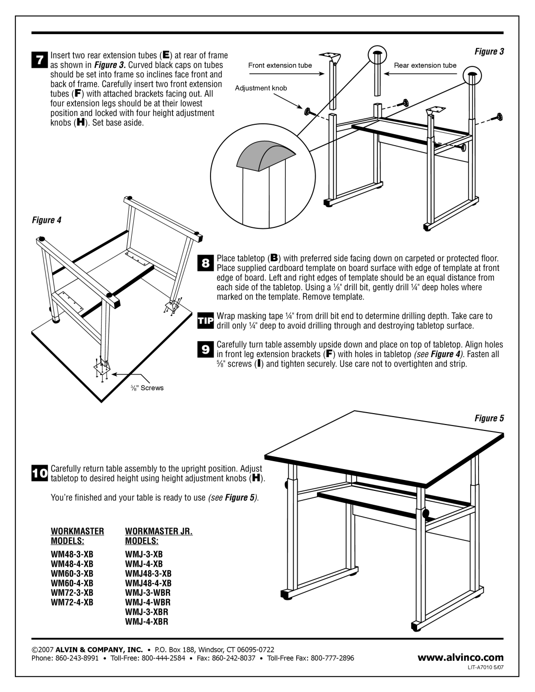 Alvin WorkMaster manual ⁄8 drill bit, gently drill ¼ deep holes where, Marked on the template. Remove template, Tip 