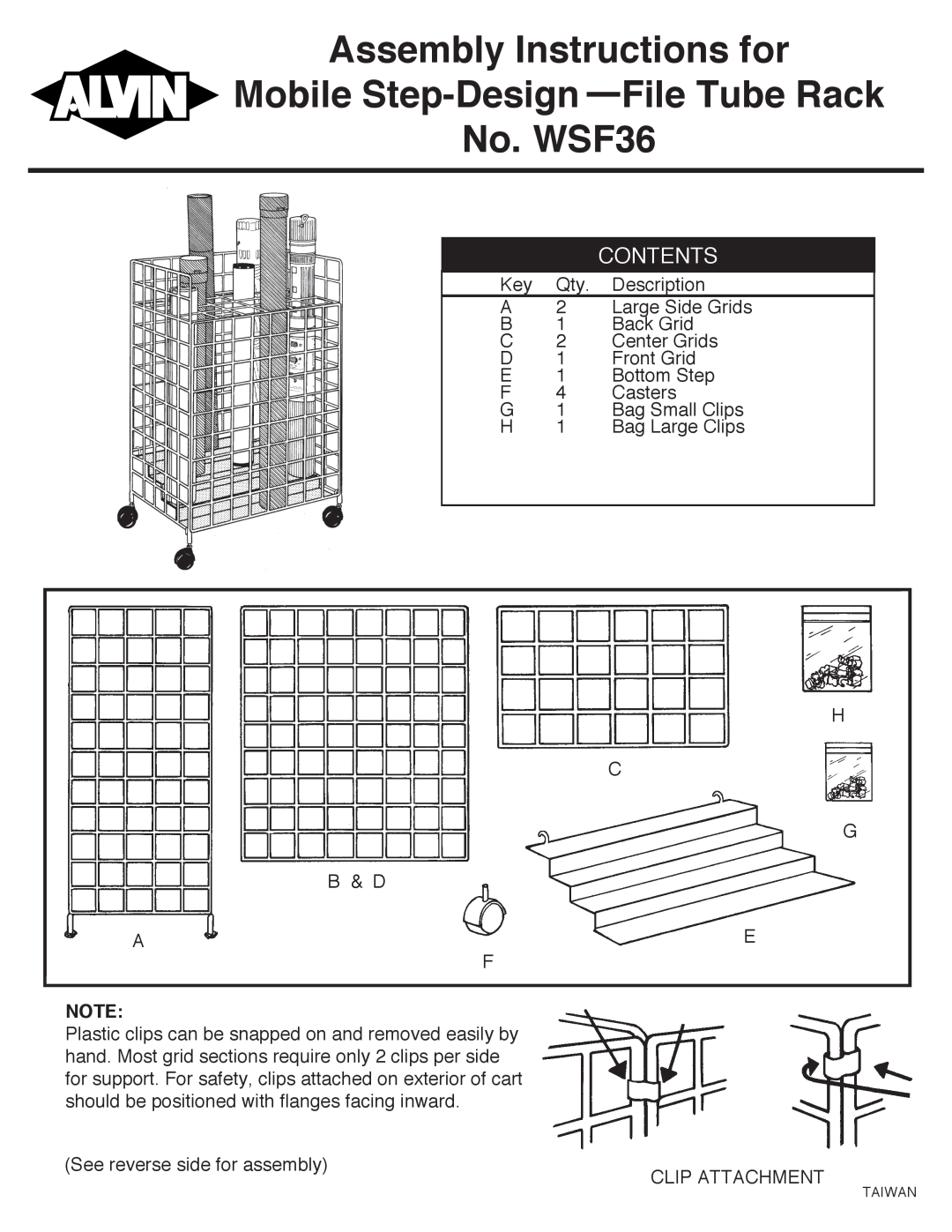 Alvin manual Assembly Instructions for, Mobile Step-DesignFile Tube Rack No. WSF36, Contents 