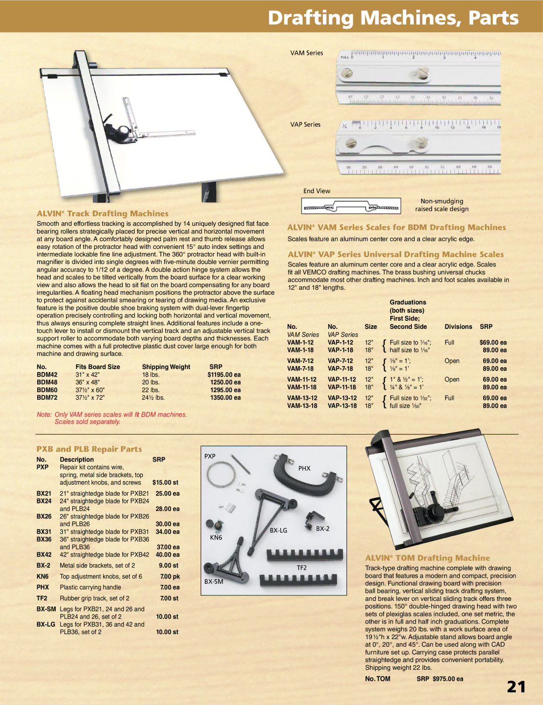 Alvin XV-4-XB, XX-4-XB, XX-3-XB, XV-3-XB manual Drafting Machines, Parts 