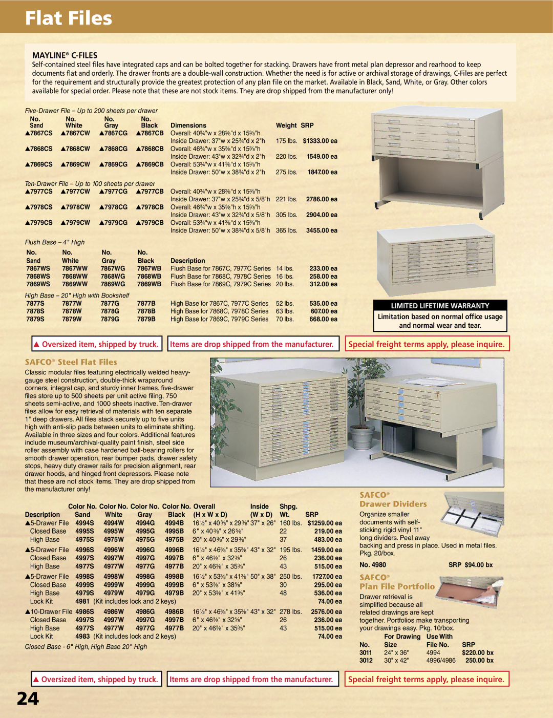 Alvin XX-4-XB, XV-4-XB, XX-3-XB, XV-3-XB manual Safco Steel Flat Files, Drawer Dividers, Plan File Portfolio 