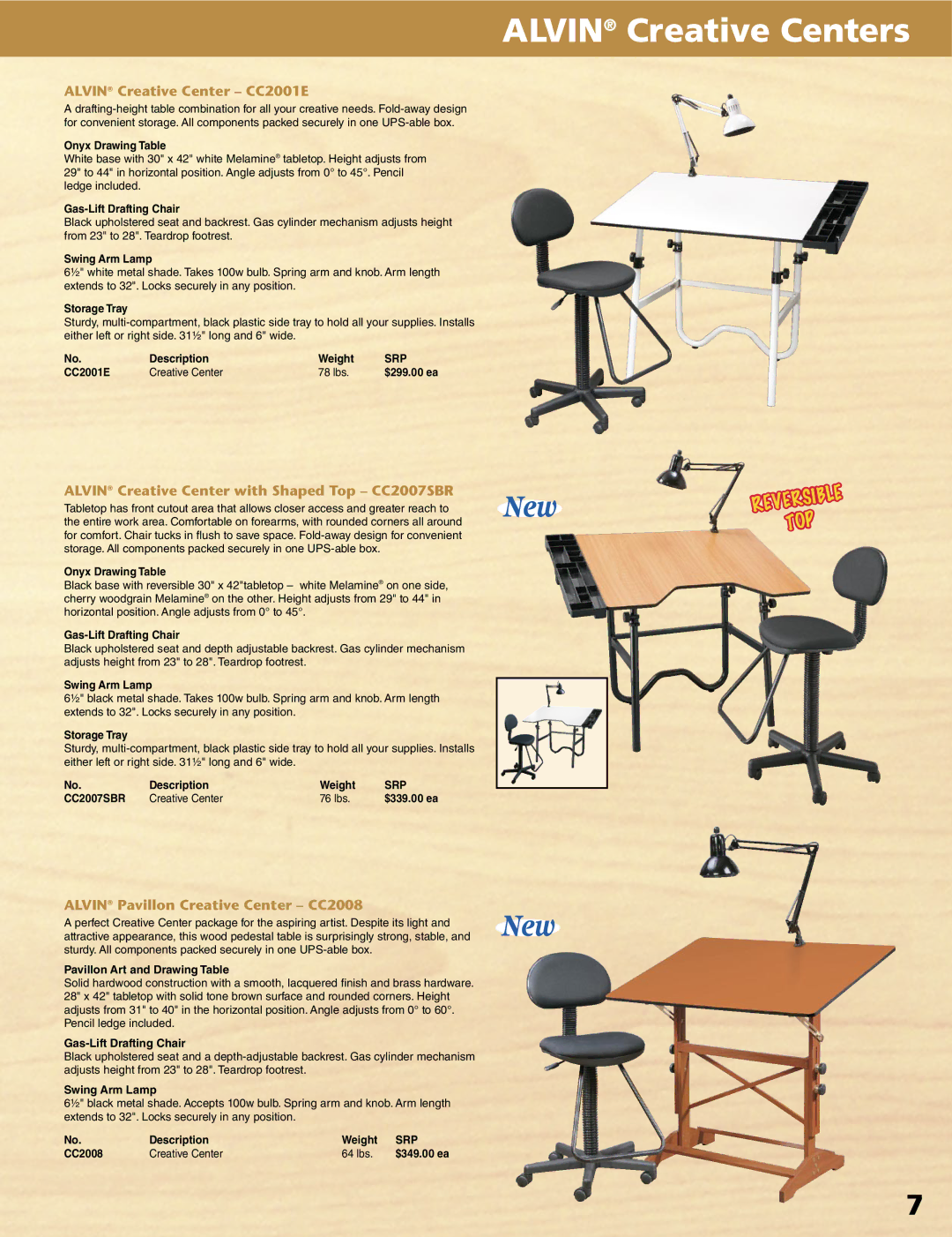 Alvin XV-3-XB, XX-4-XB, XV-4-XB, XX-3-XB Alvin Creative Center -­ CC2001E, Alvin Creative Center with Shaped Top CC2007SBR 