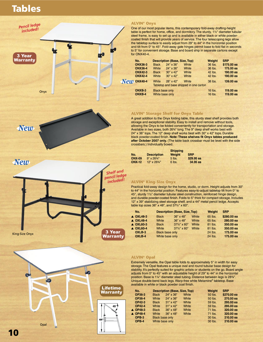 Alvin XX-3-XB Tables, 3Year Warranty Lifetime Warranty, Pencil, ledge, included, ALVIN Onyx, Shelf, pencil, ALVIN Opal 