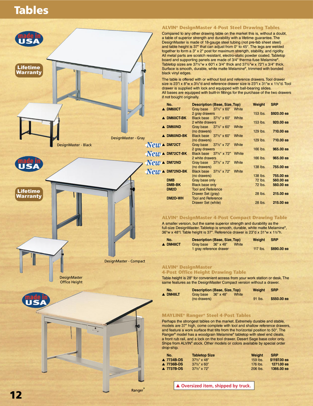 Alvin XX-4-XB manual Lifetime Warranty, ALVIN DesignMaster 4-PostSteel Drawing Tables, PostOffice Height Drawing Table 