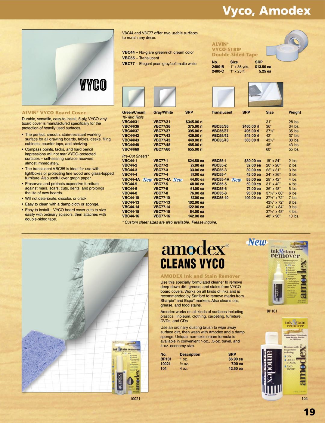 Alvin XV-3-XB, XX-4-XB, XV-4-XB manual Vyco, Amodex, Cleans Vyco, ALVIN VYCO-STRIP Double-SidedTape, ALVIN VYCO Board Cover 