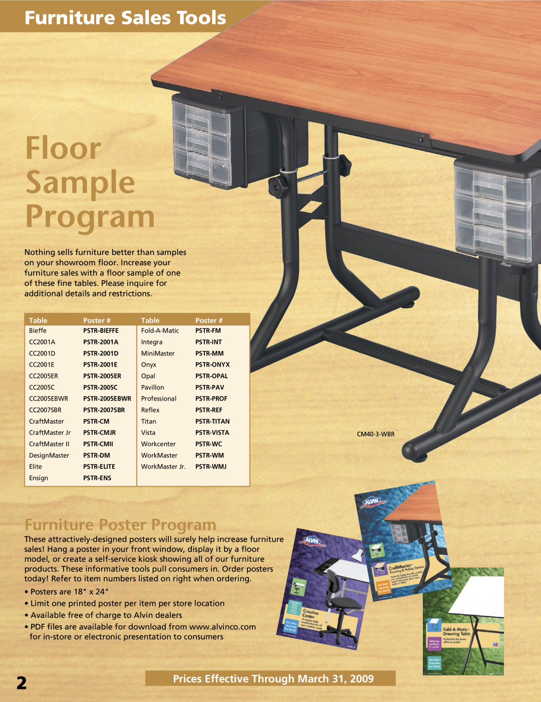 Alvin XX-3-XB Furniture Sales Tools, Floor Sample Program, Furniture Poster Program, Prices Effective Through March 31 