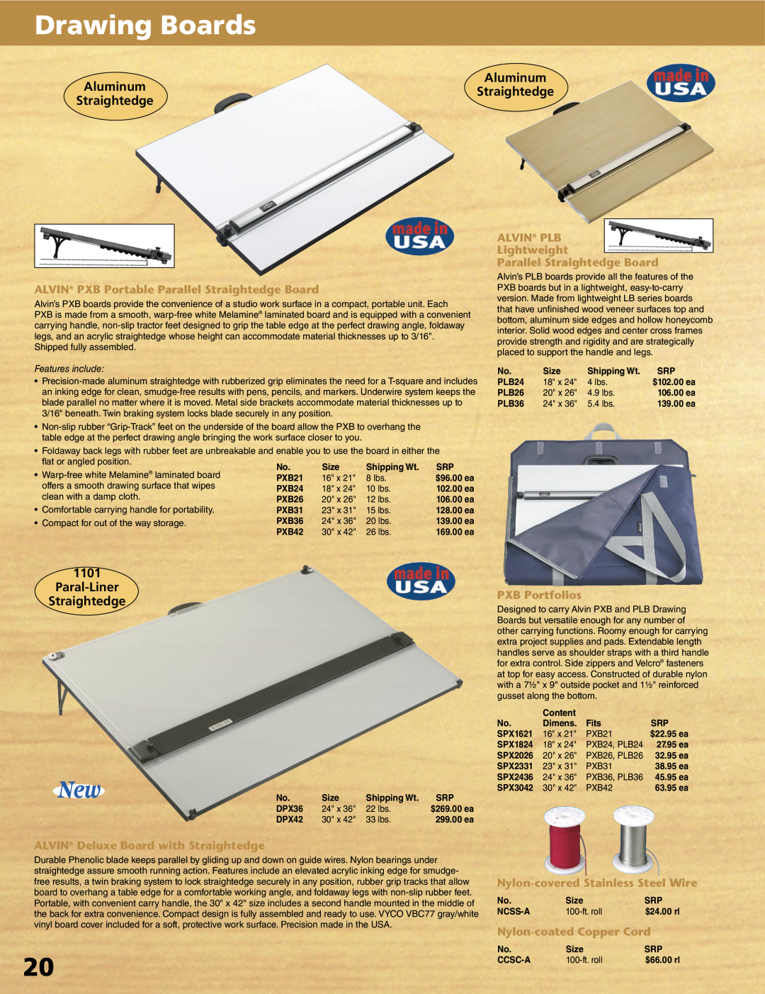 Alvin XX-4-XB manual Drawing Boards, Aluminum AluminumStraightedge Straightedge, Paral-Liner Straightedge, PXB Portfolios 