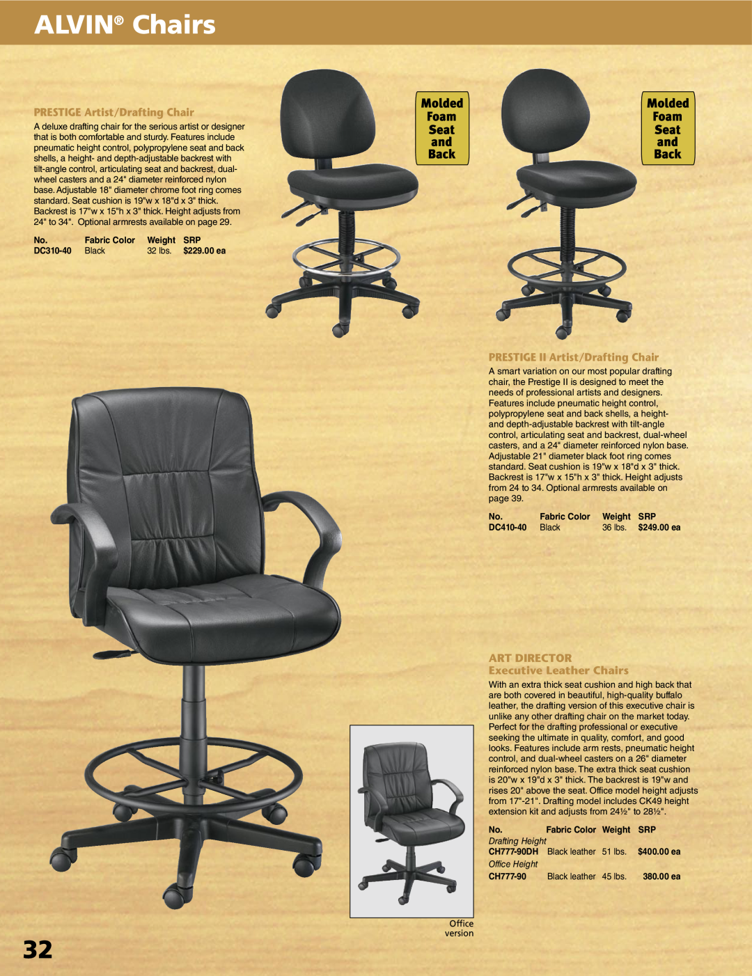 Alvin XX-4-XB, XV-4-XB, XX-3-XB, XV-3-XB ALVIN Chairs, PRESTIGE Artist/Drafting Chair, PRESTIGE II Artist/Drafting Chair 