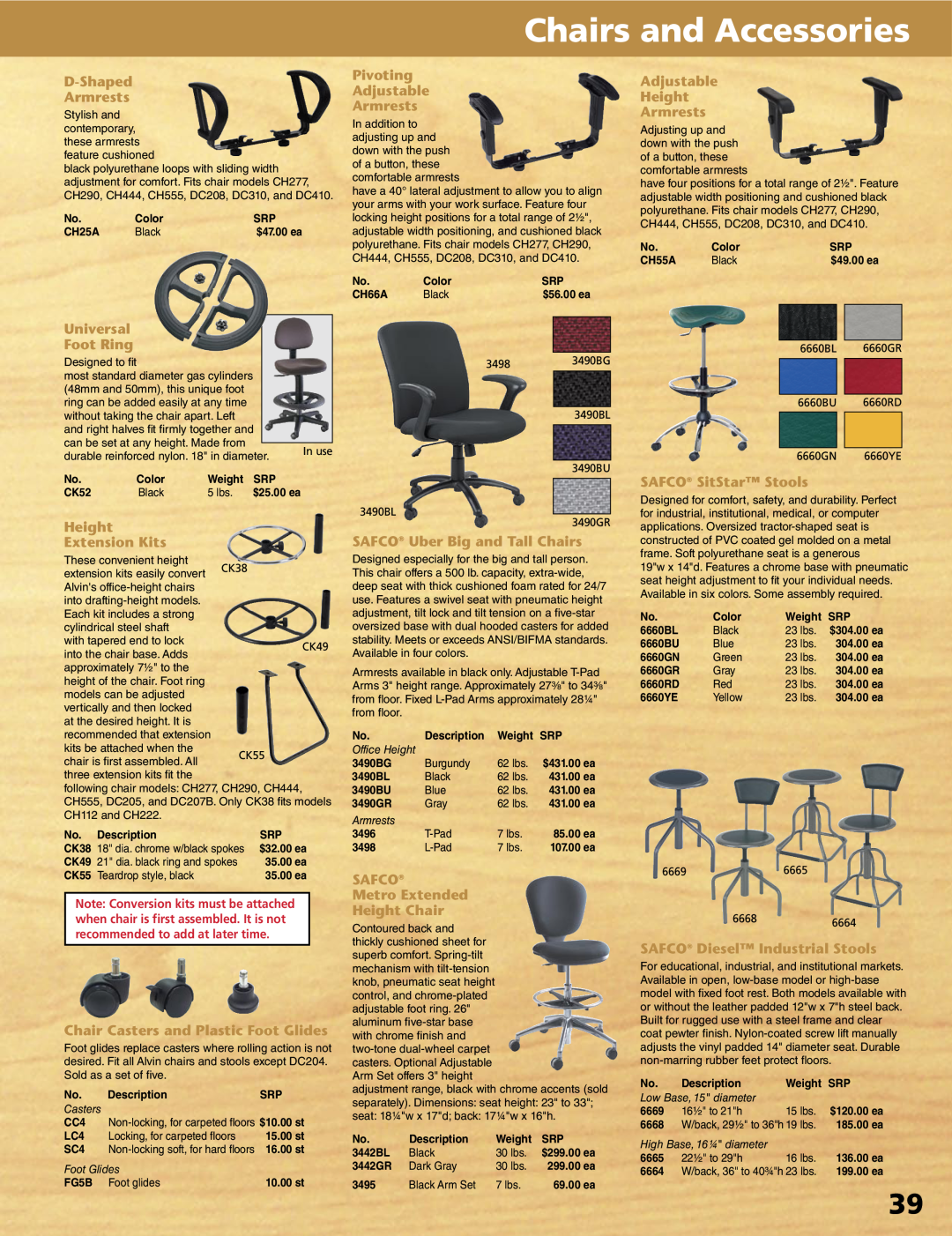 Alvin XV-3-XB, XX-4-XB Chairs and Accessories, D-Shaped Armrests, Pivoting Adjustable Armrests, Adjustable Height Armrests 