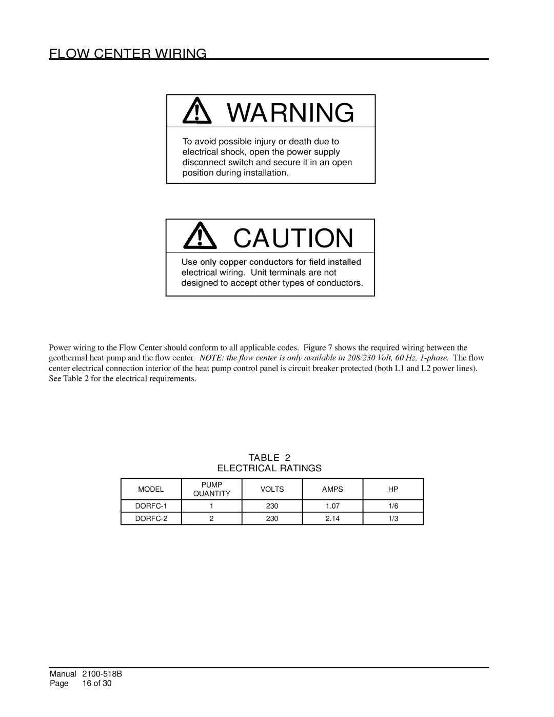 AMABILIA DORFC-2, DORFC-1 installation instructions Flow center wiring, Electrical ratings 