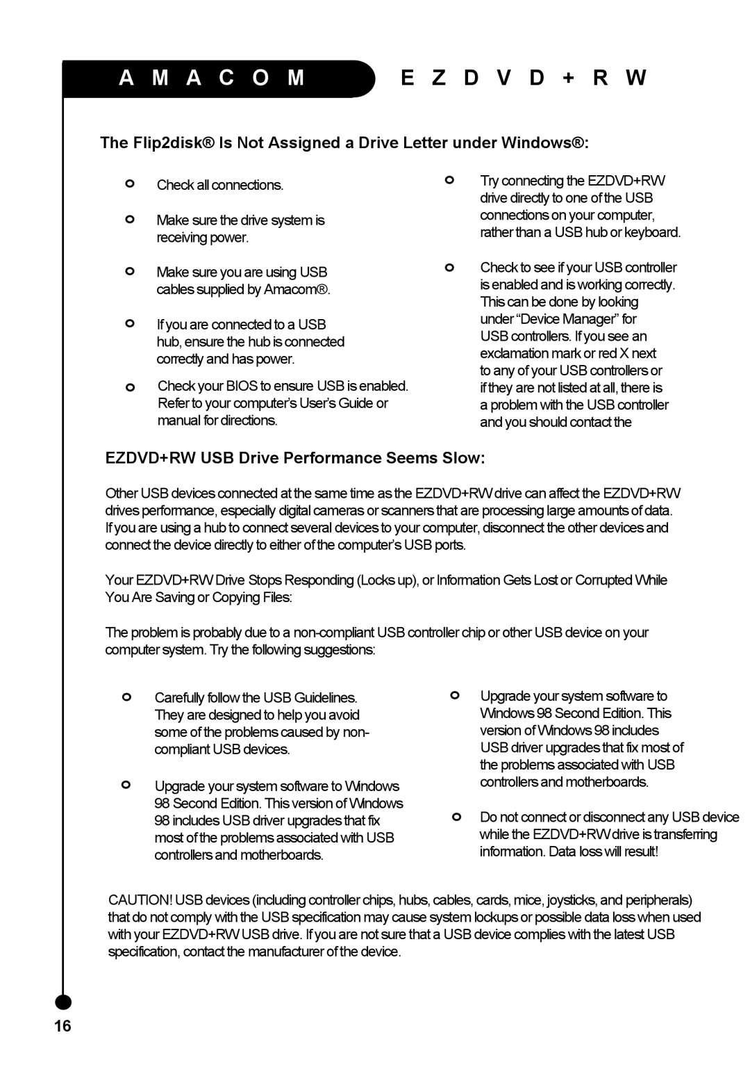 Amacom Technologies EZDVD+RW manual Flip2disk Is Not Assigned a Drive Letter under Windows 